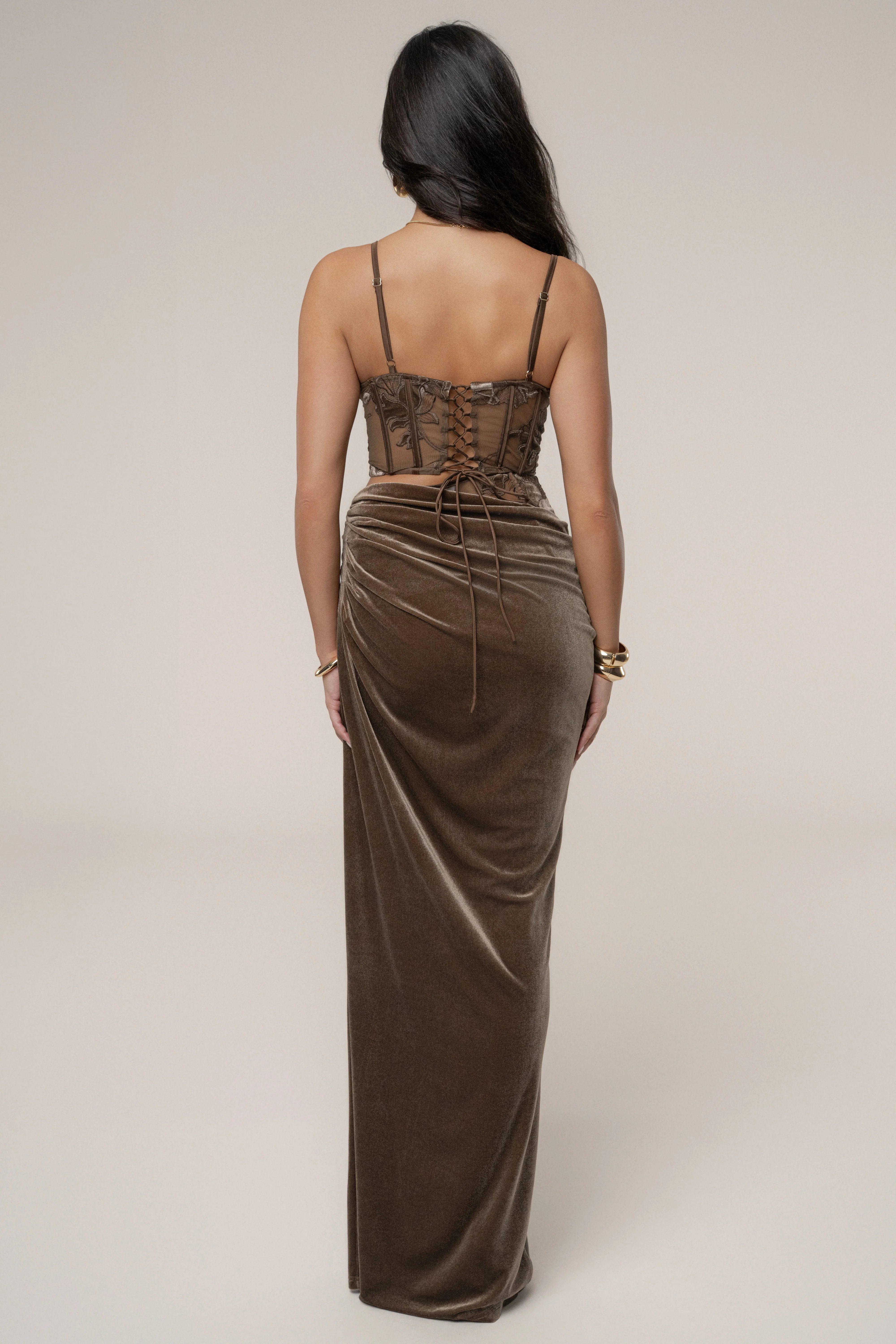 Dark Taupe Velvet And Lace Bustier
