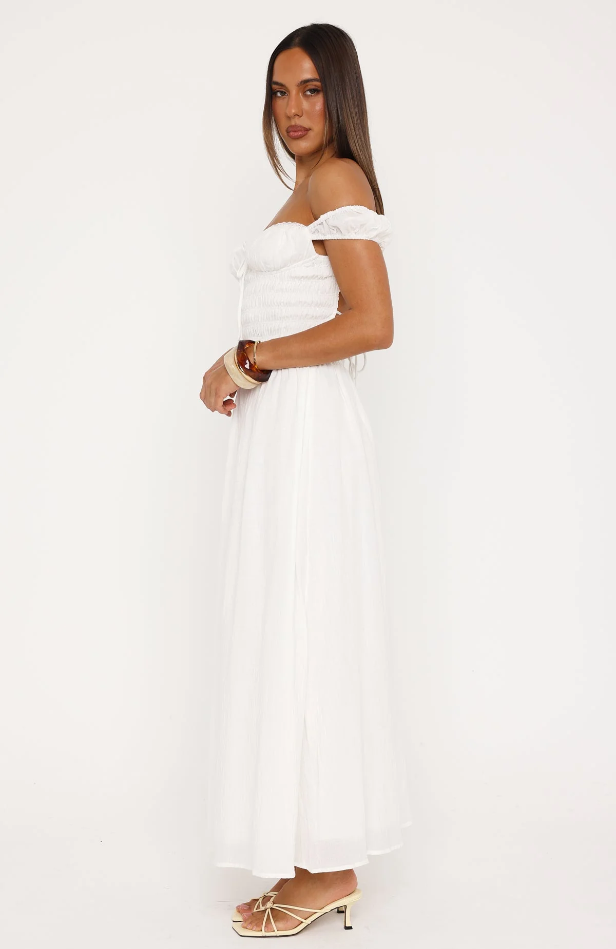 High Views Off Shoulder Maxi Dress White