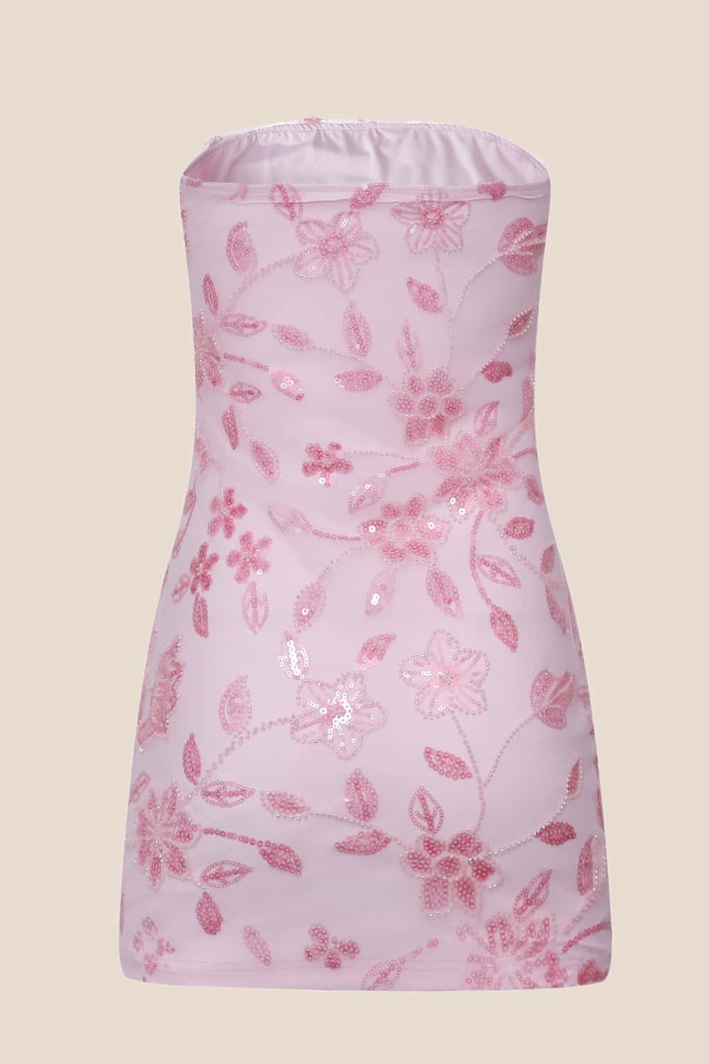 Pink Beaded Flowers Tight Short Dress