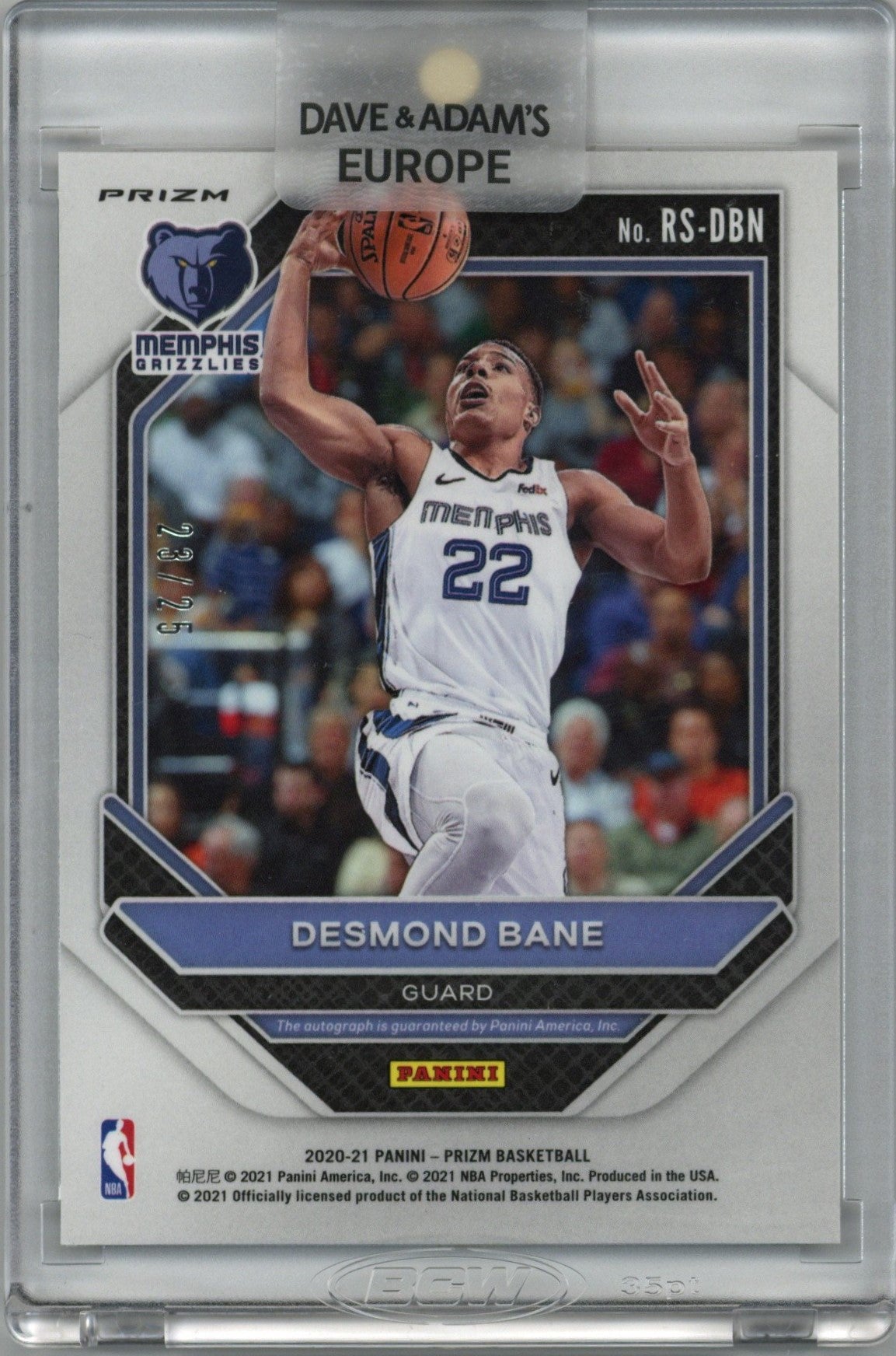 2020/21 Panini Prizm Desmond Bane Mojo Prizm Auto Card #RS-DBN 23/25