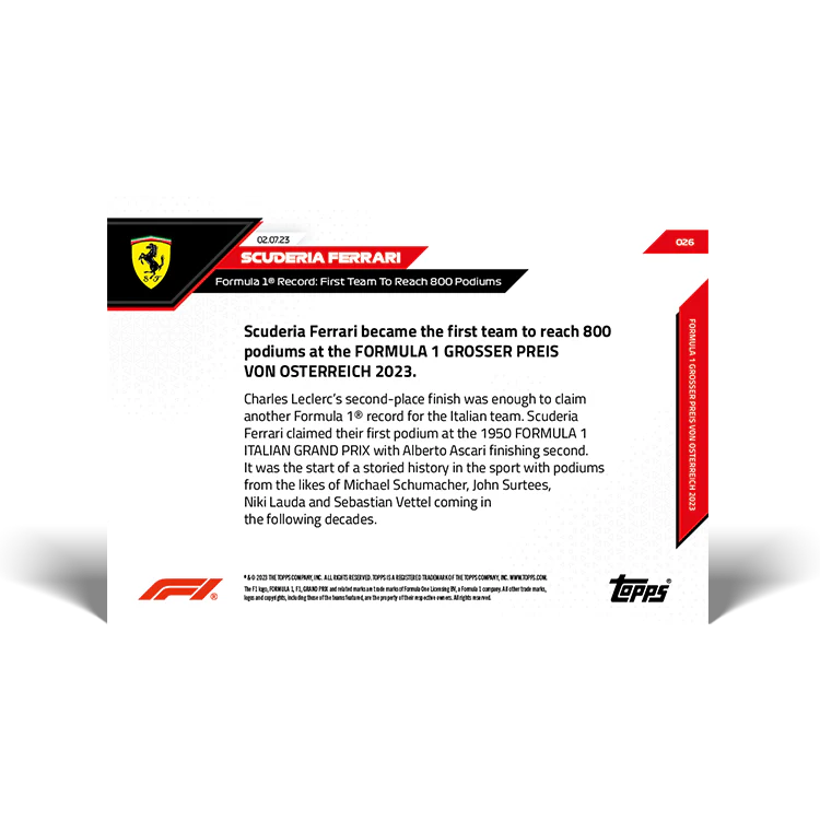 Topps UK - Formula 1 Record: First Team To Reach 800 Podiums - F1 TOPPS NOW® Card #26
