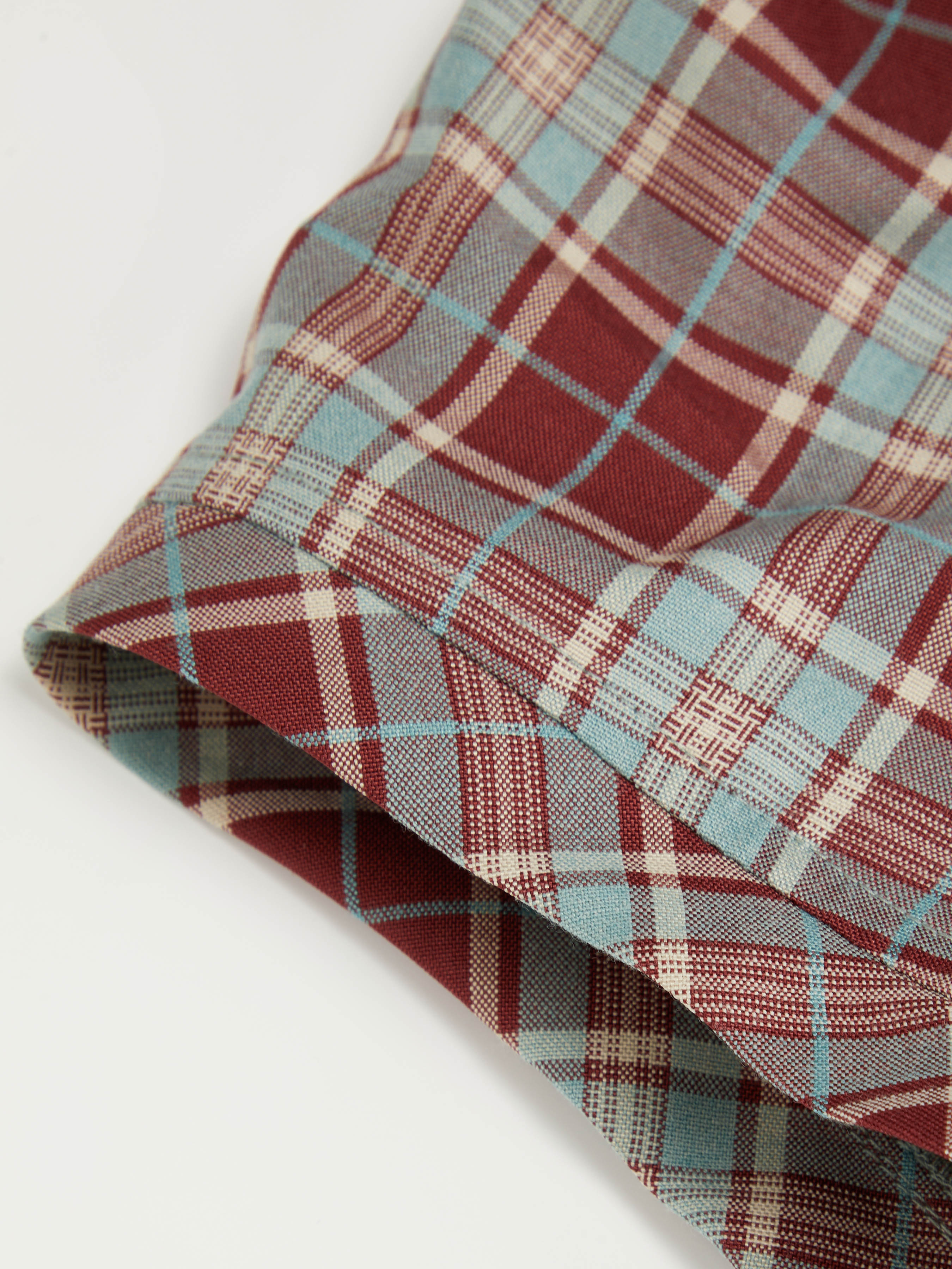 Plaid Stand Collar Puff Sleeve Tie Back Button Mini Dress