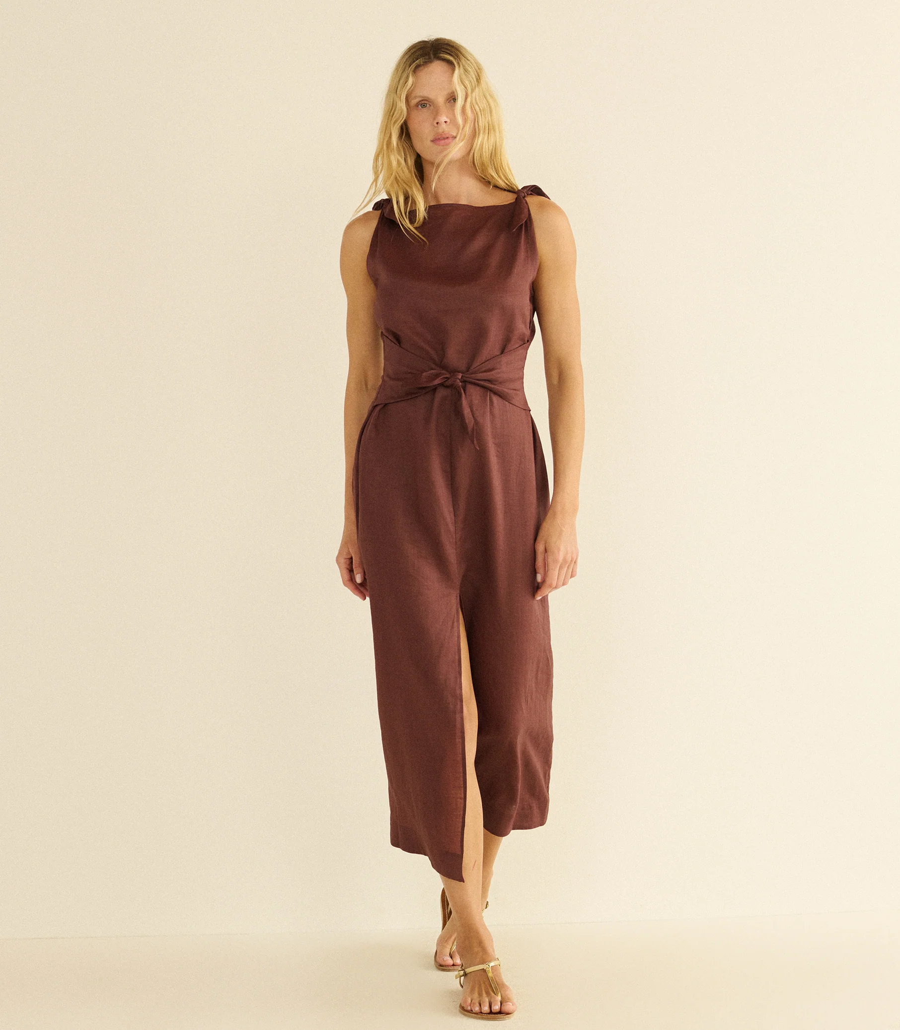 Amorette Ramie Midi Dress - Antique Mahogany