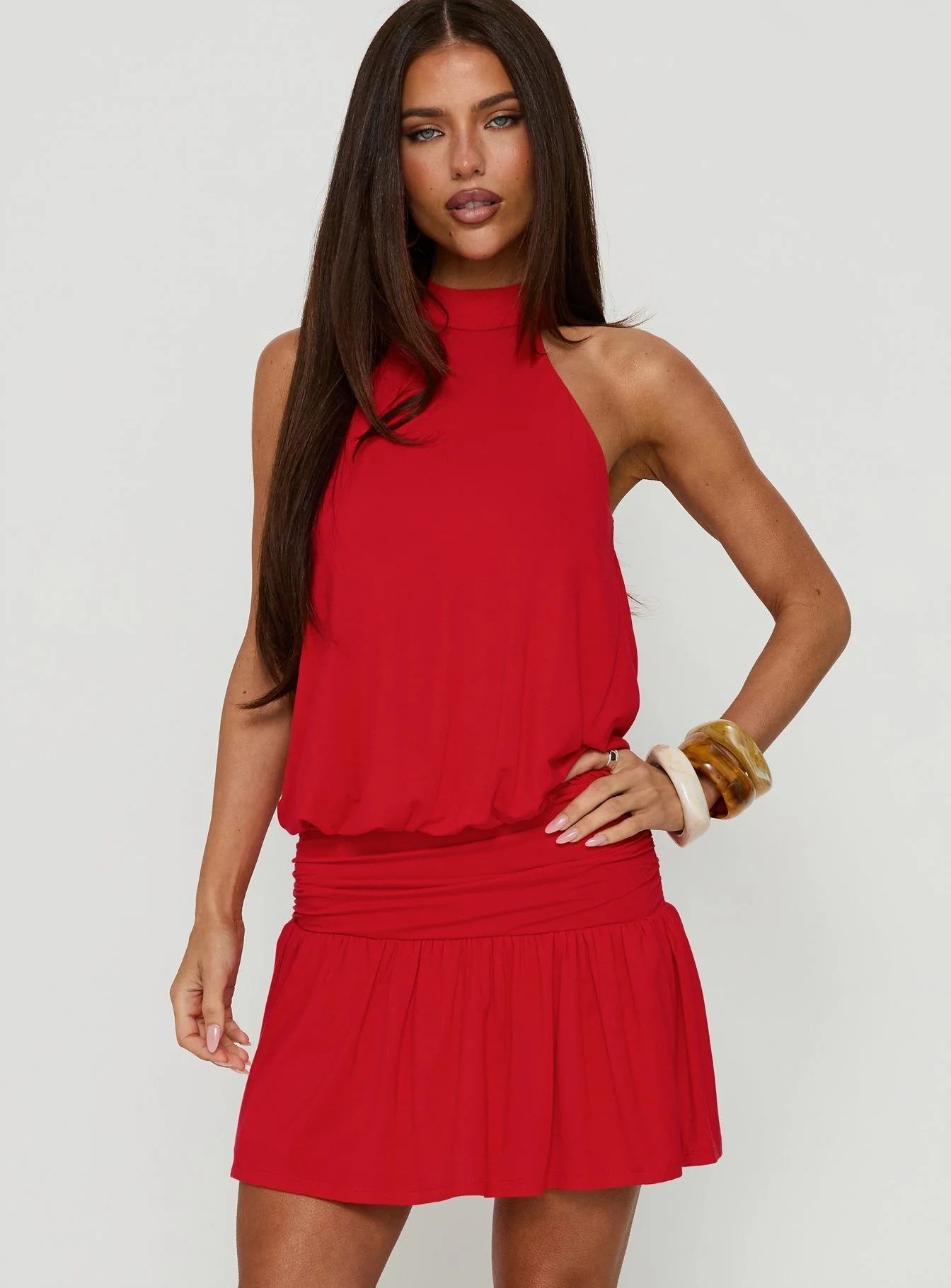 Lealeia Halter Slouch Mini Dress Red