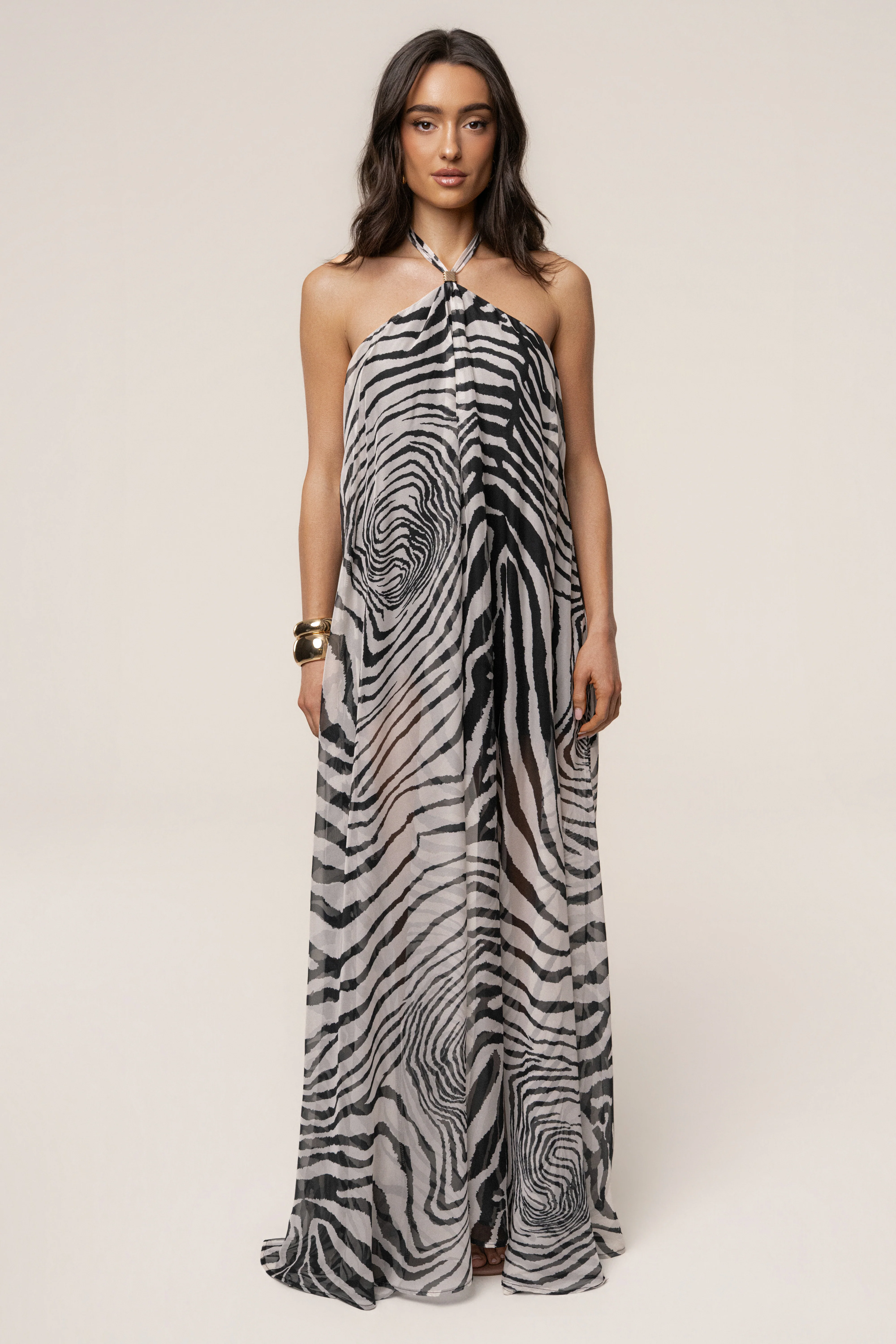 Zebra Print Jolene Halter Neck Maxi Dress