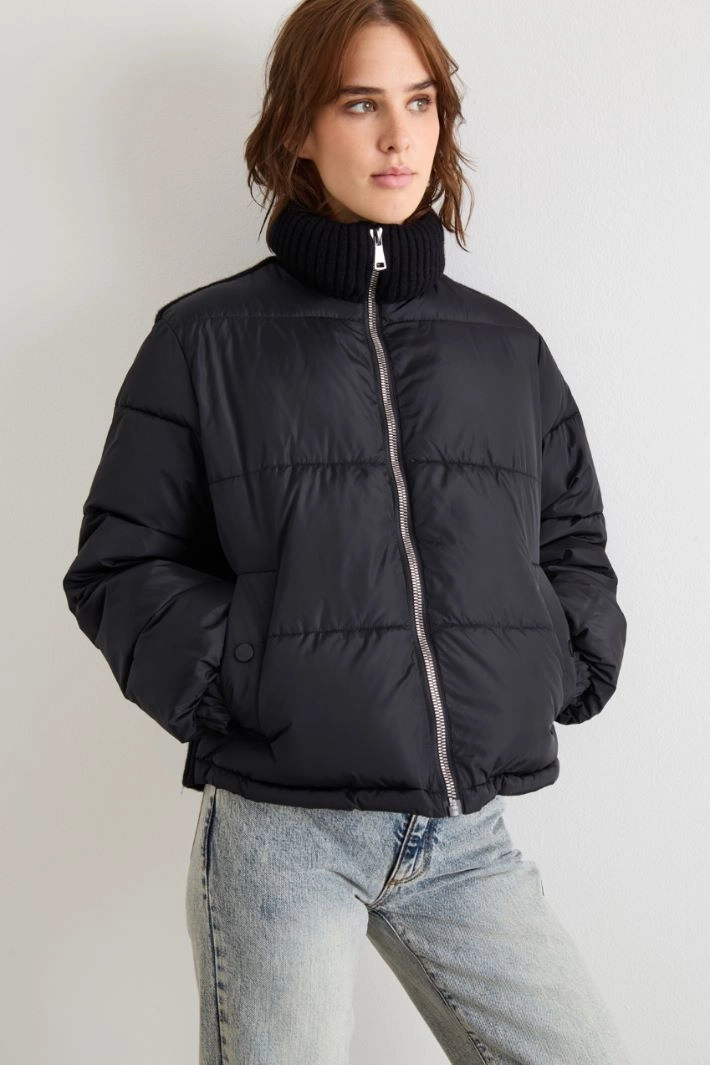 Down jacket with knit insert - BLACK