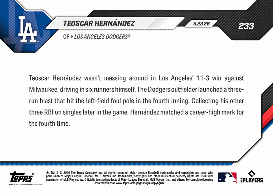 Teoscar Hernández - 2026 MLB Topps NOW® - Card 233