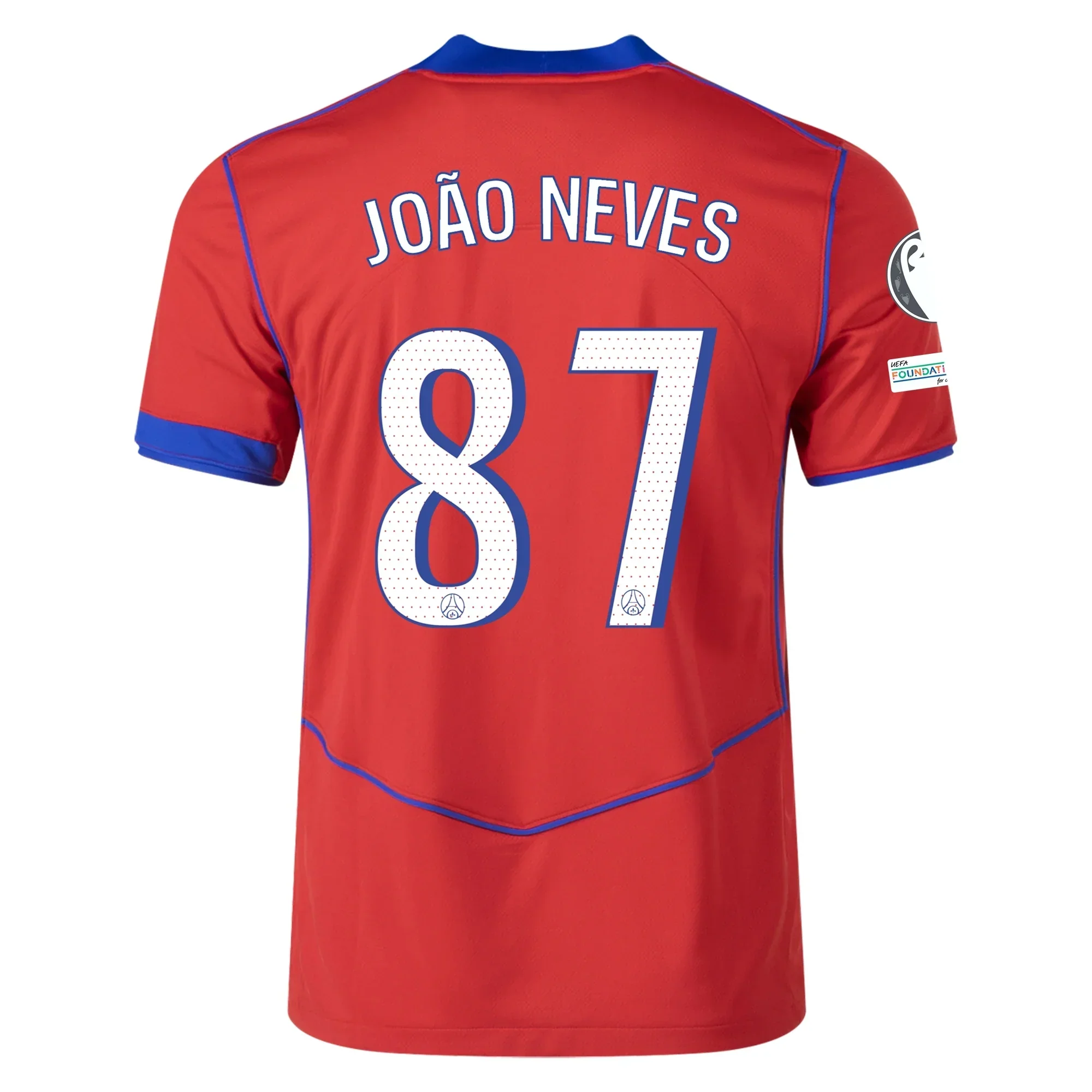 Men's Paris Saint-Germain João Neves T90 Third Jersey w/ Champions League Patches 25/26 (Sport Red/Hyper Royal)