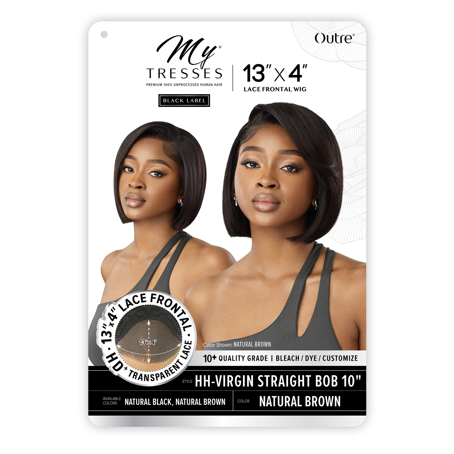 My Tresses Black Label Premium Unprocessed Human Hair Glueless 13X4 HD Lace Frontal Wig HH-Virgin Straight Bob 10