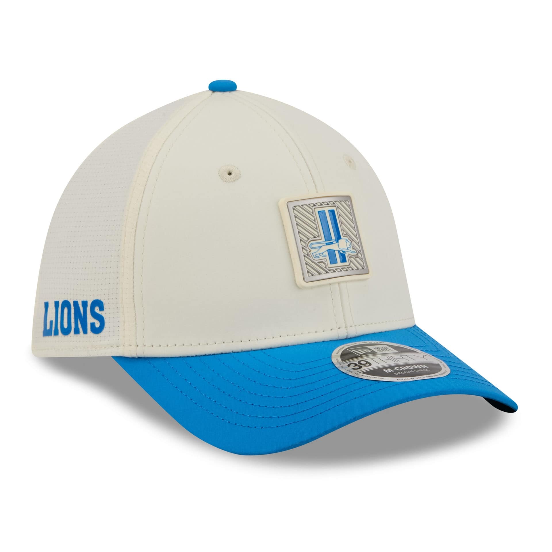 Detroit Lions Historic Logo 2026 NFL Training Camp 39THIRTY Flex Cap Cream/Blue