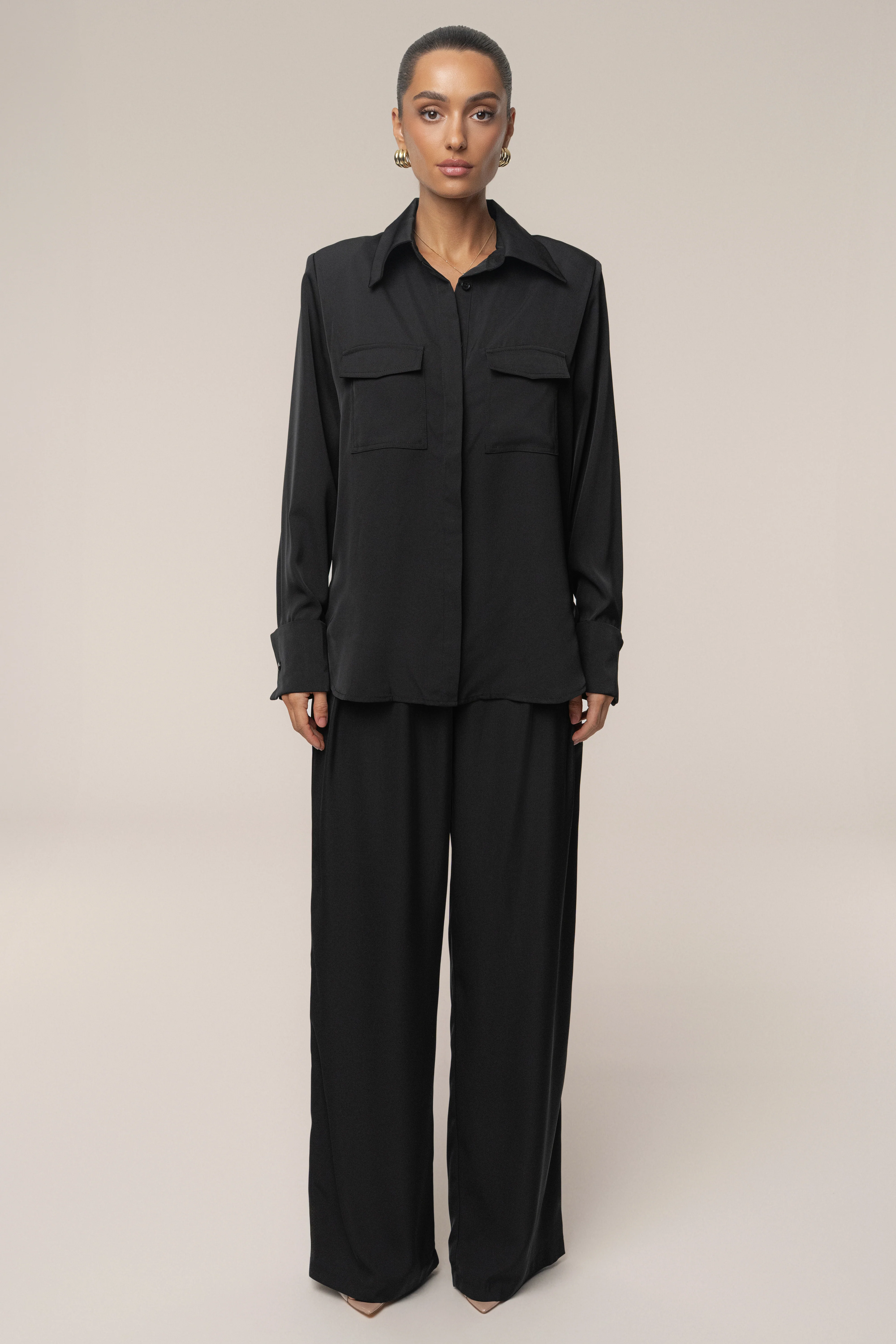 Black Misty Button Up