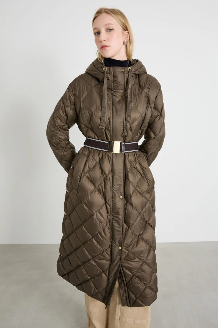 Long down jacket with elastic waistband - GREEN