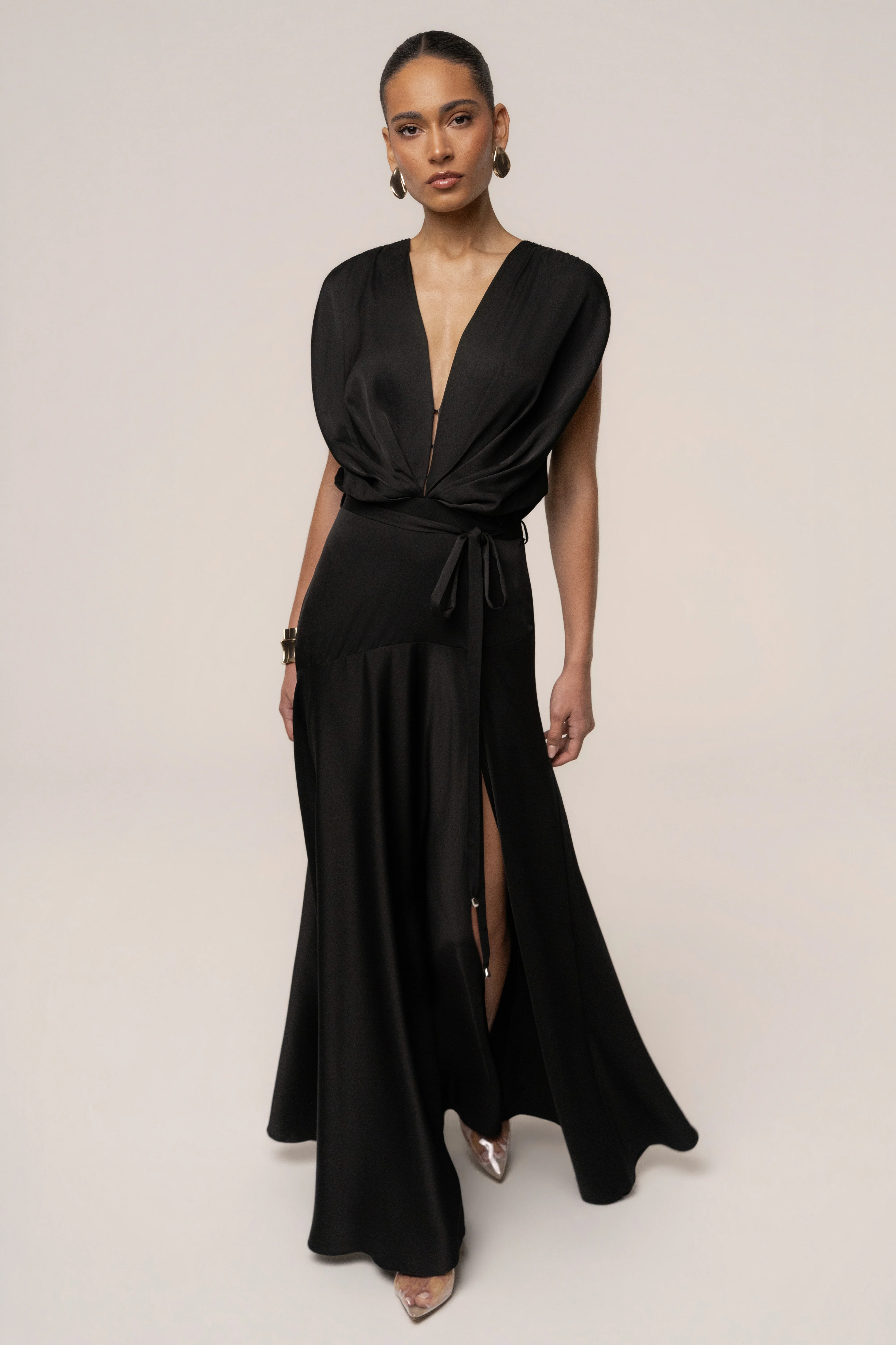 Black Amalia Satin Maxi Dress