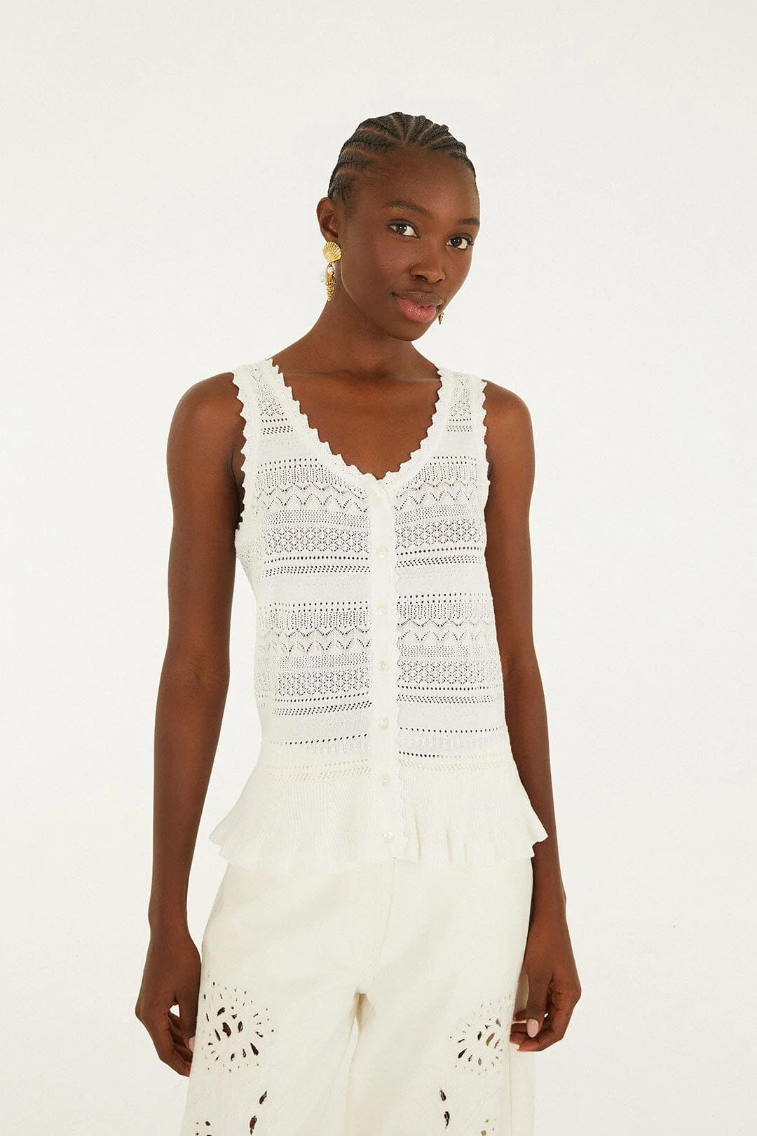 Off-White Crochet Sleeveless Blouse