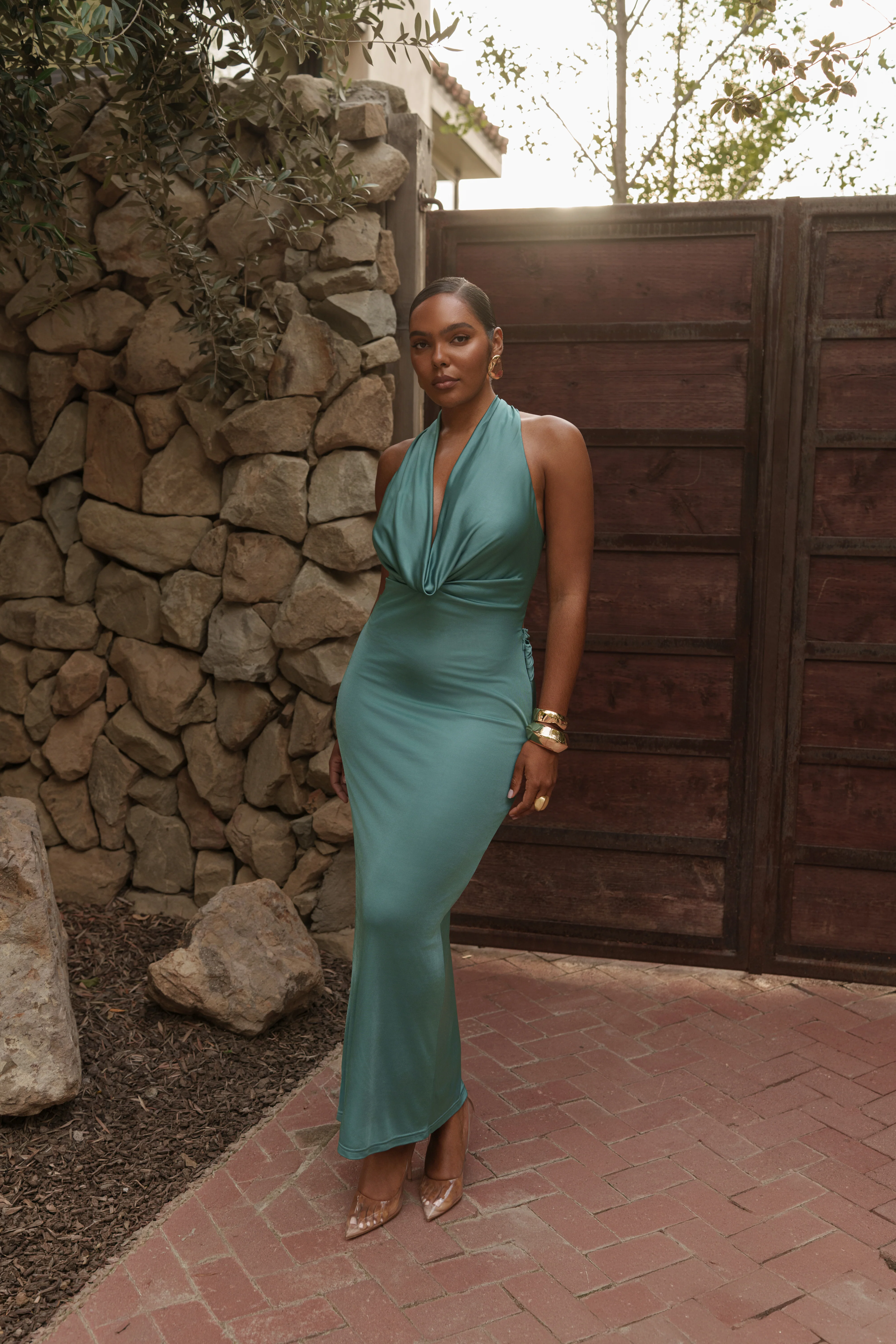 Teal Lunara Cowl Maxi Dress