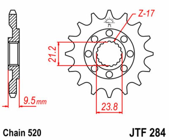 JT. Steel Standard Countershaft Sprocket 284 - 520Ref: Jtc01111A / 1077324001
