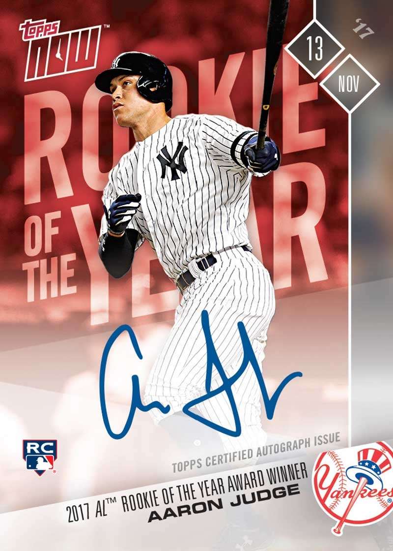 On-Card Autograph # to 10 - Aaron Judge 2017 AL R.O.Y. Award Winner - TOPPS NOW®