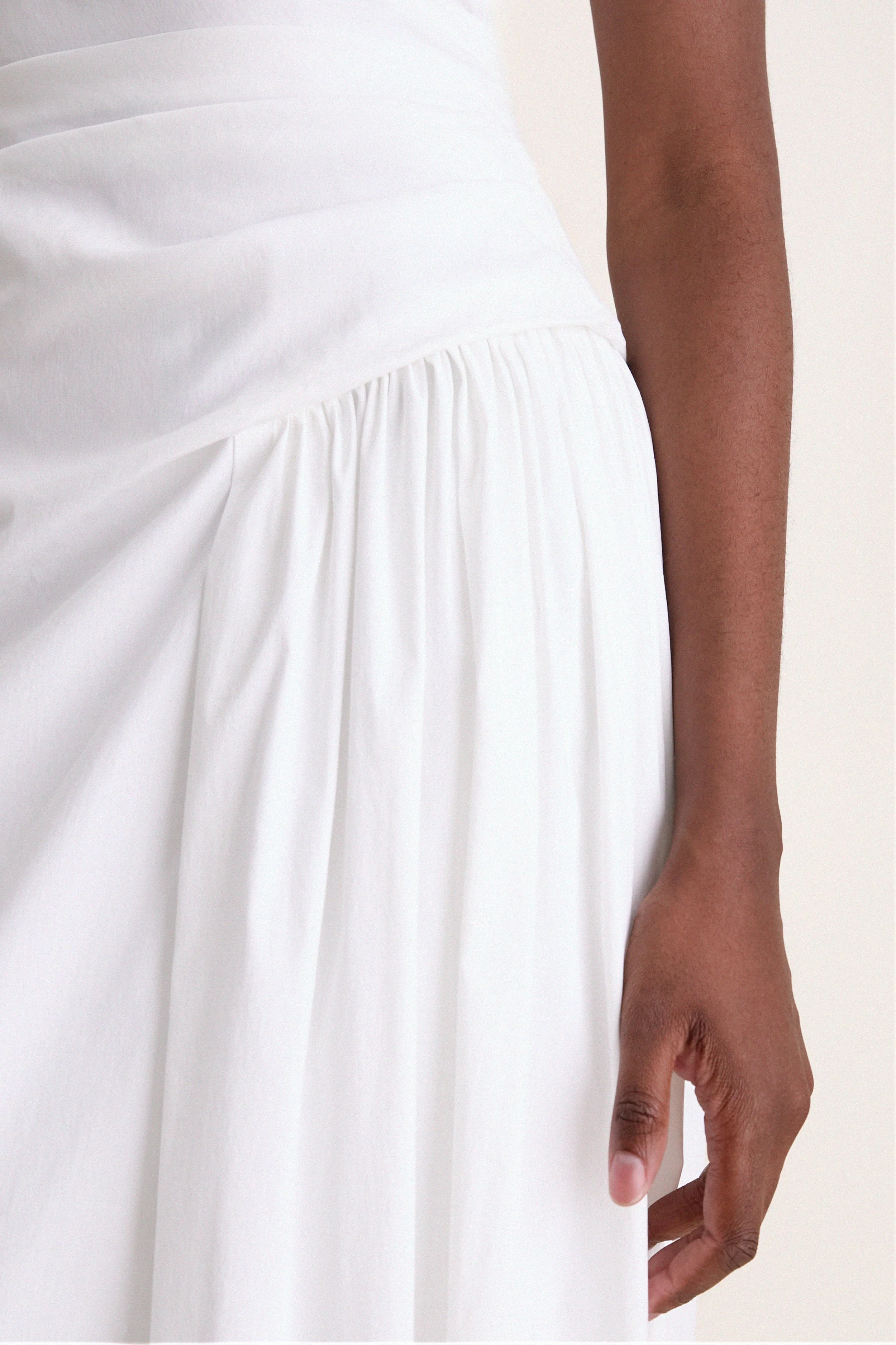 White Cotton Poplin Asymmetrical Flounce Dress