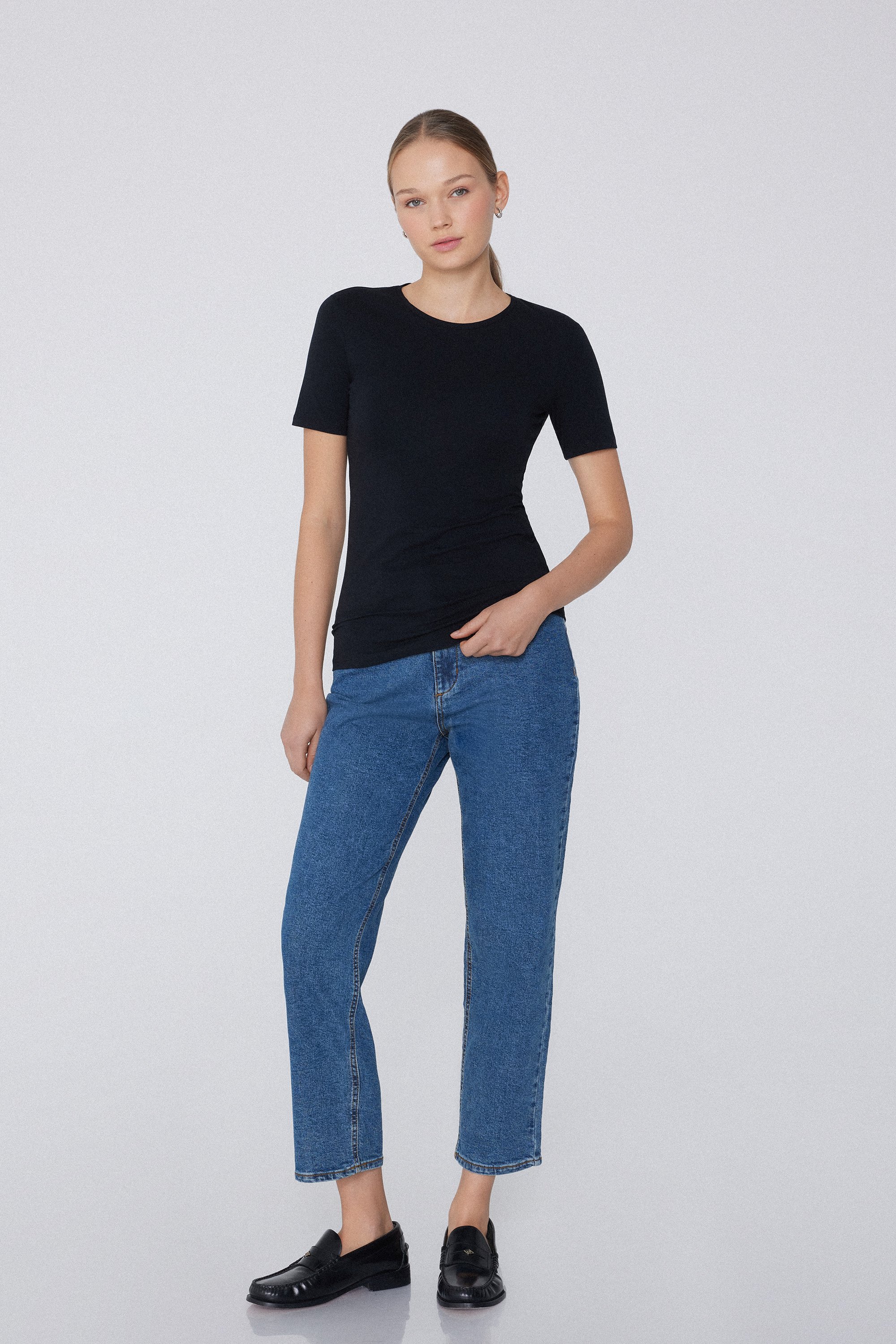 Rounded Neck Organic Stretch Cotton T-Shirt