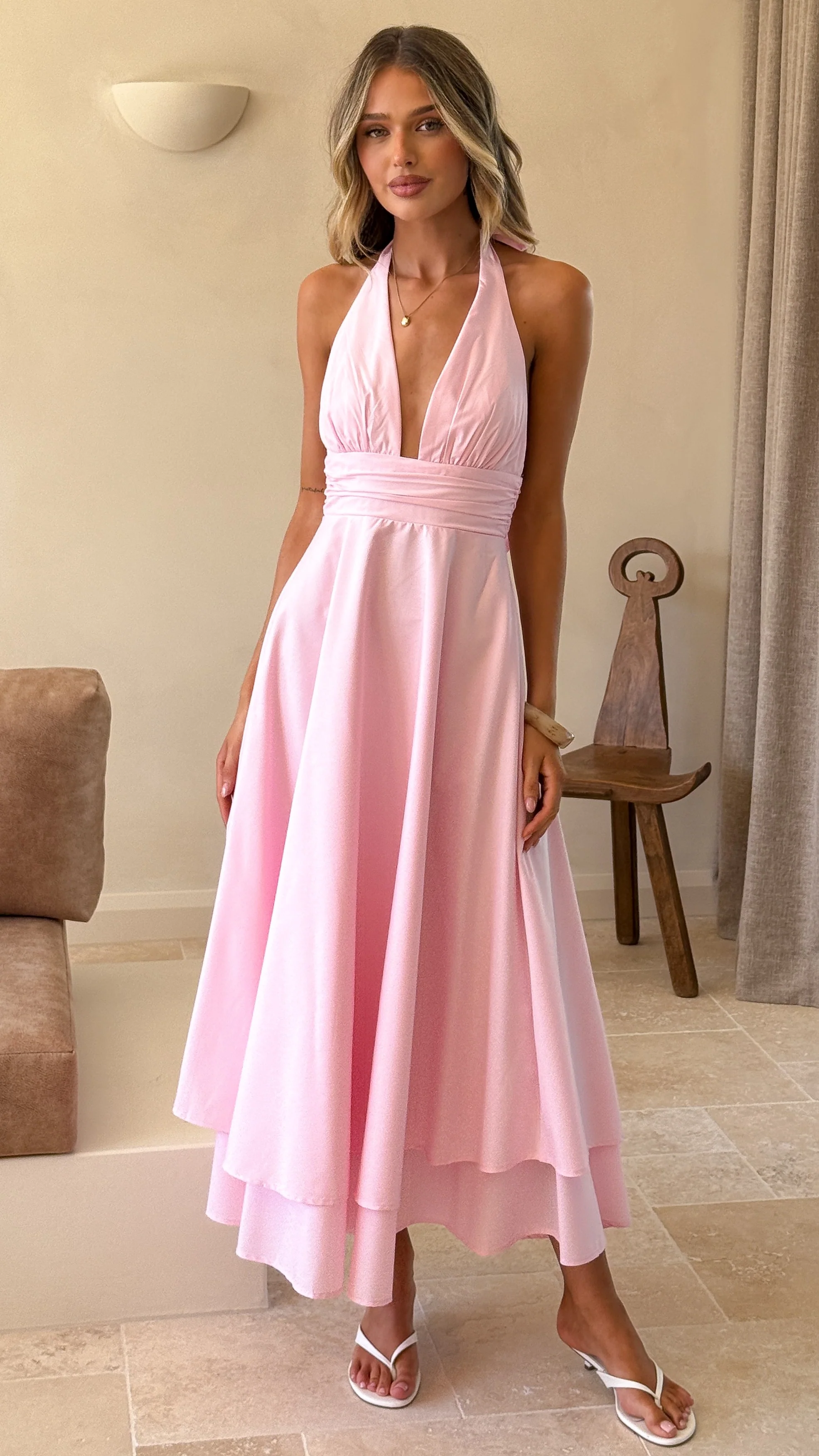 Kathy Halter Neck Maxi Dress - Light Pink