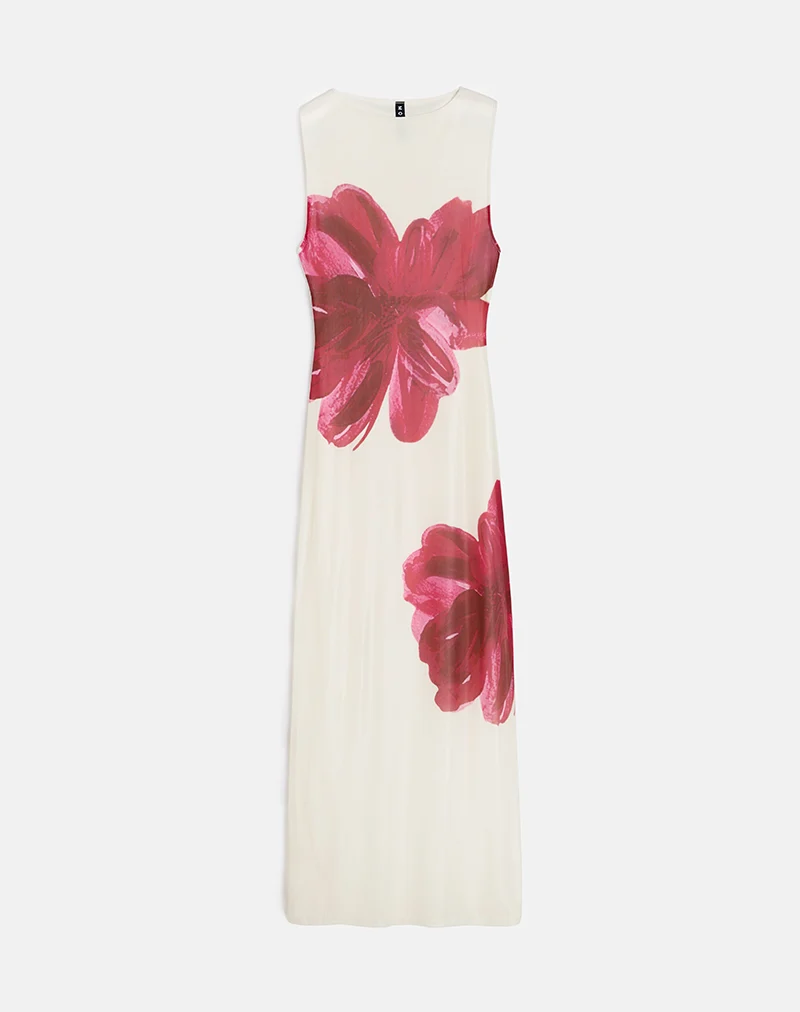 Fayola Printed Maxi Dress in Cream with Red Watercolour Flower