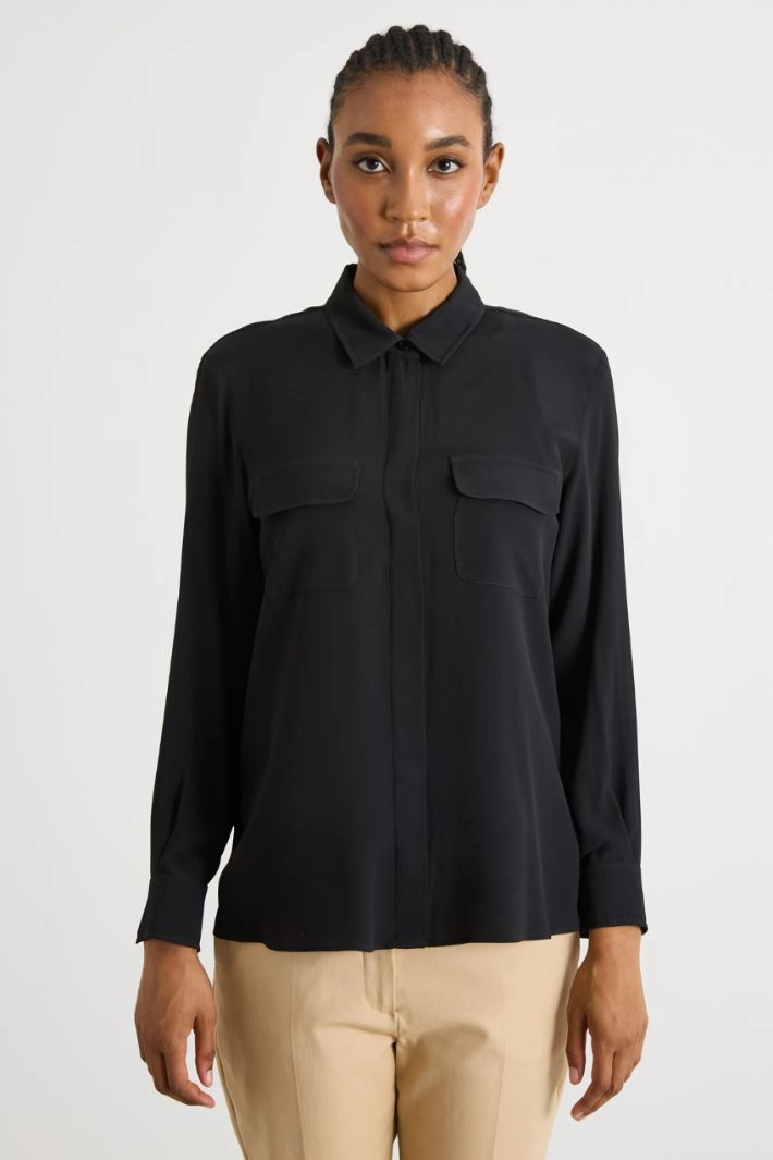 Crepe de chine blouse - BLACK