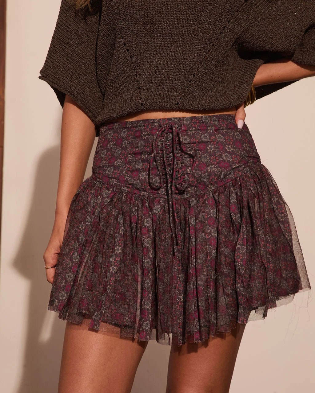 Between Mornings Pleated Floral Mini Skort
