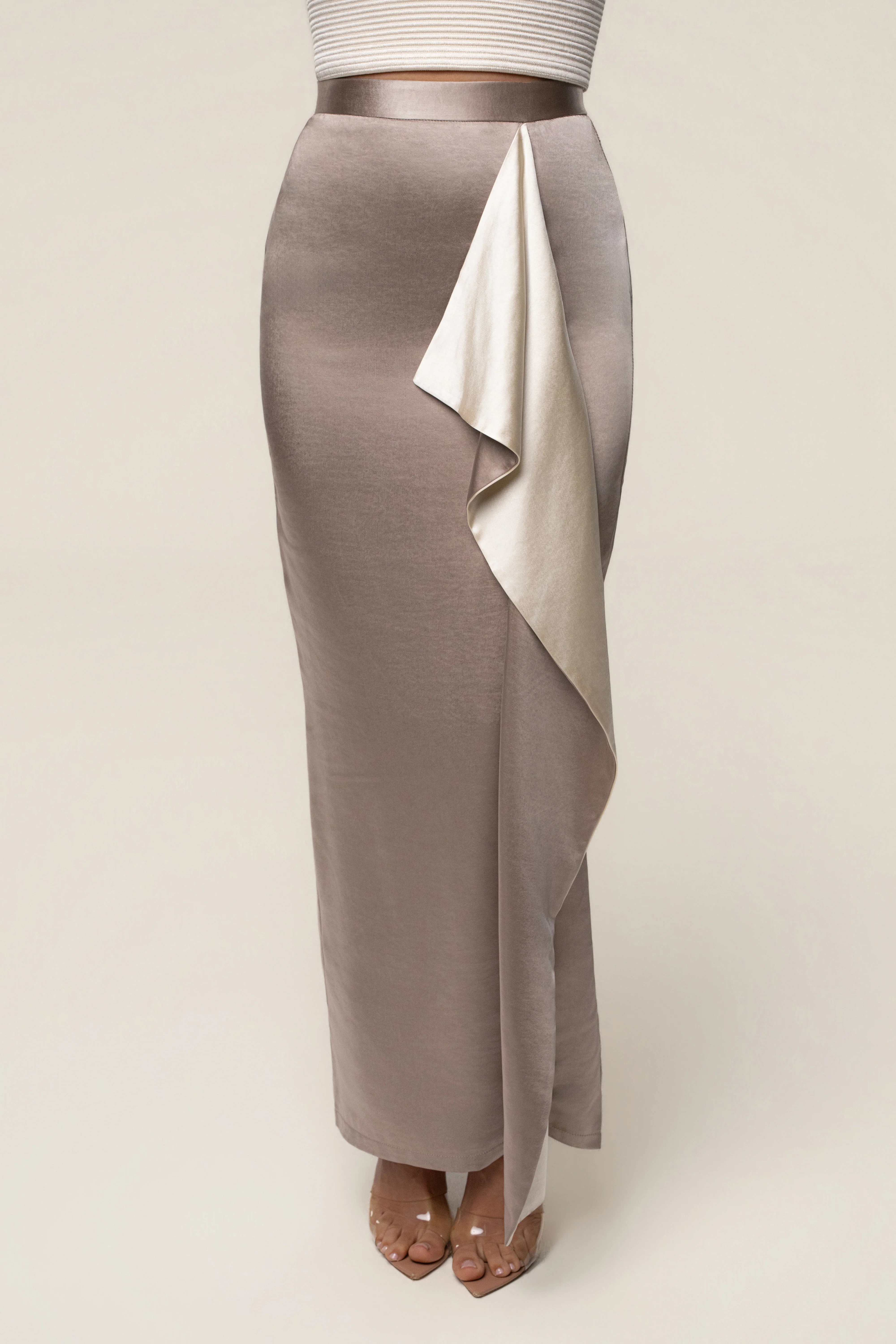 Taupe Midnight Mirage Satin Skirt