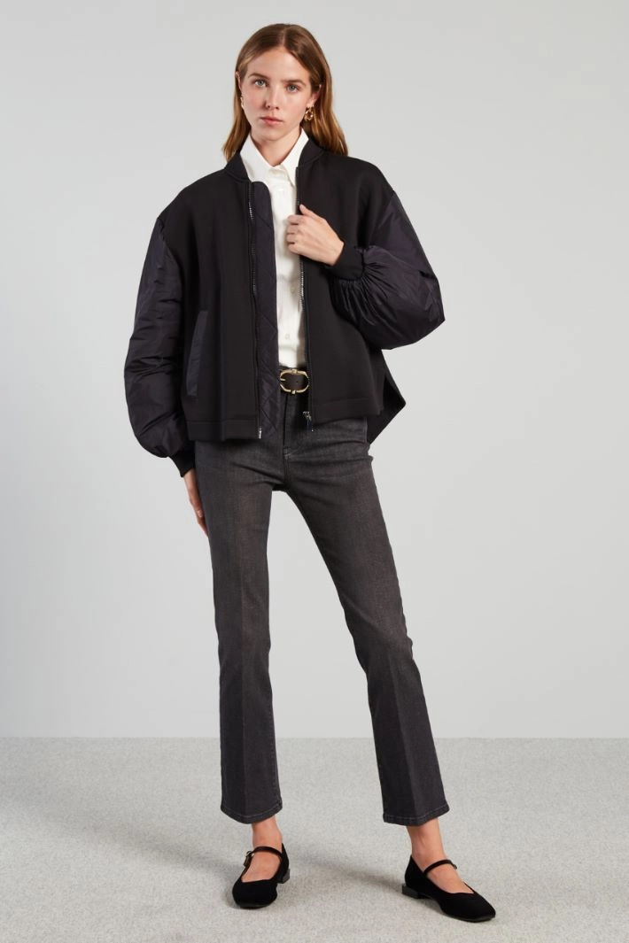 Flared jersey bomber jacket - BLACK