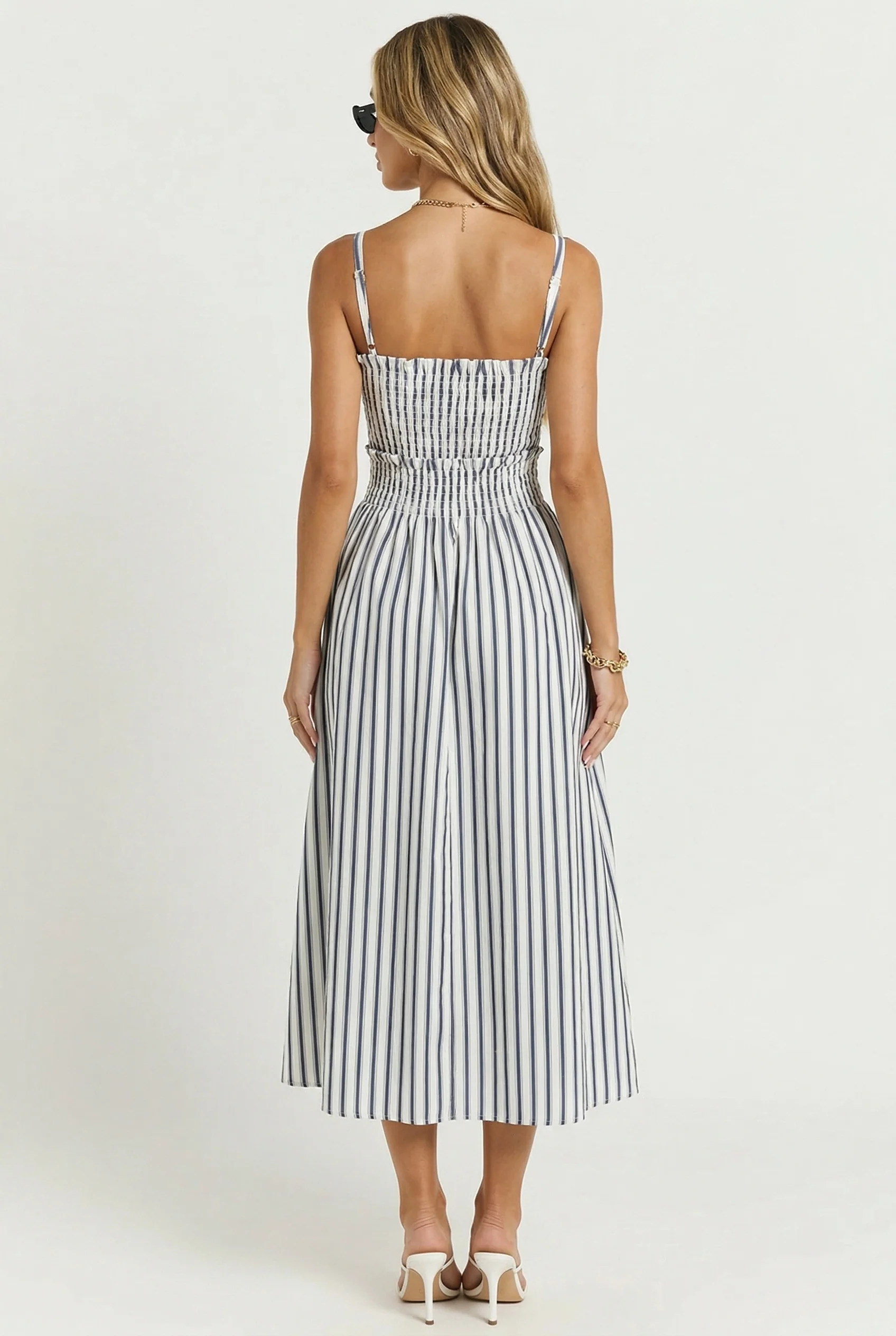 Port Café Striped Linen Midi Dress