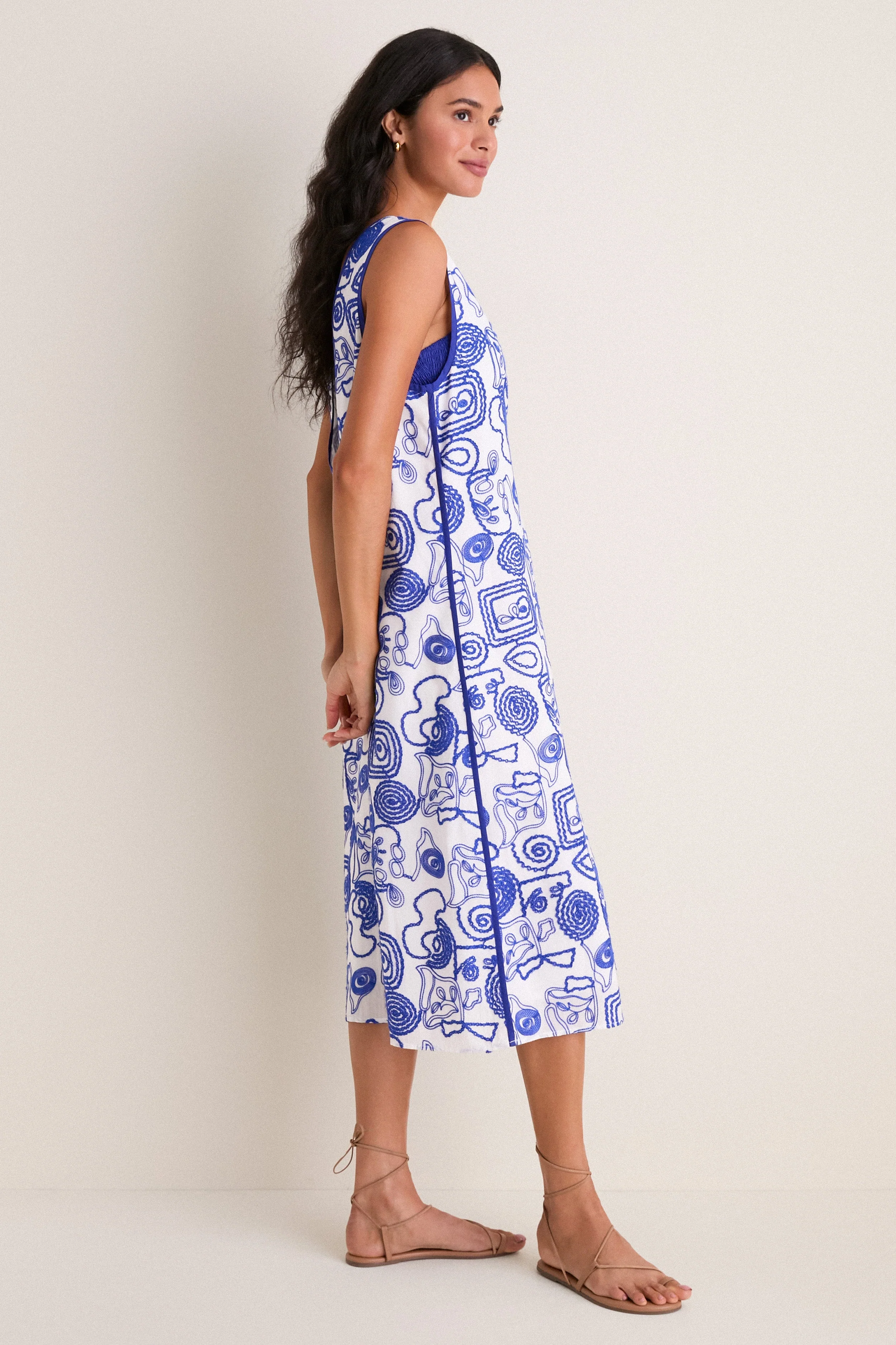 White & Royal Blue Applique Josette Two-Piece Maxi Dress