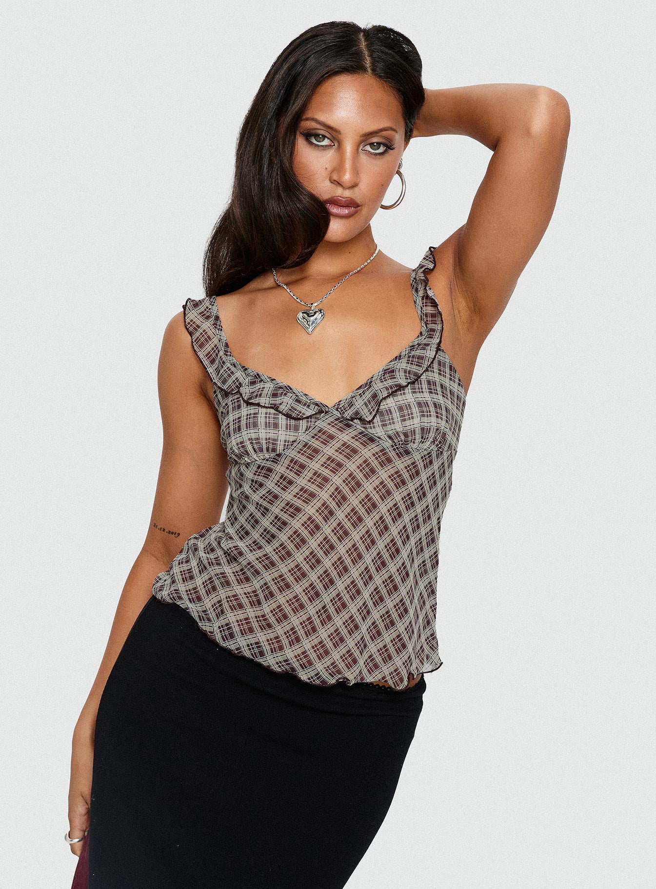 Zayliah Frill Detail Top Wine Check