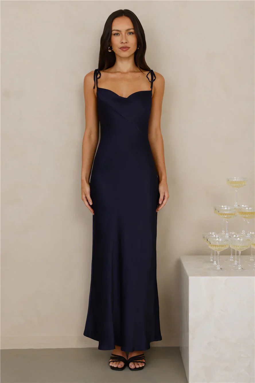 The Penelope Cowl Satin Maxi Dress Navy