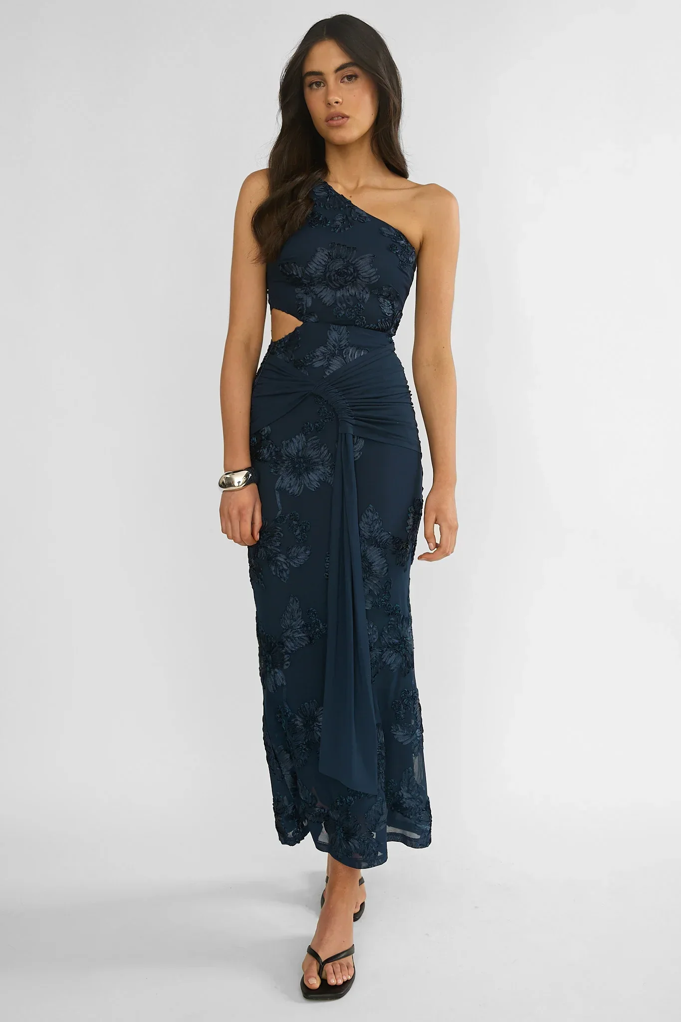 Luli One-Shoulder Cut-Out Maxi Dress Textured Navy