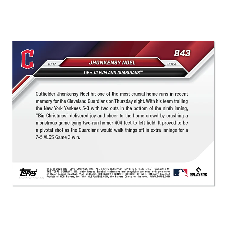 Jhonkensy Noel - 2024 MLB Topps NOW® Card 843 - LOOK FOR AUTO-RELICS