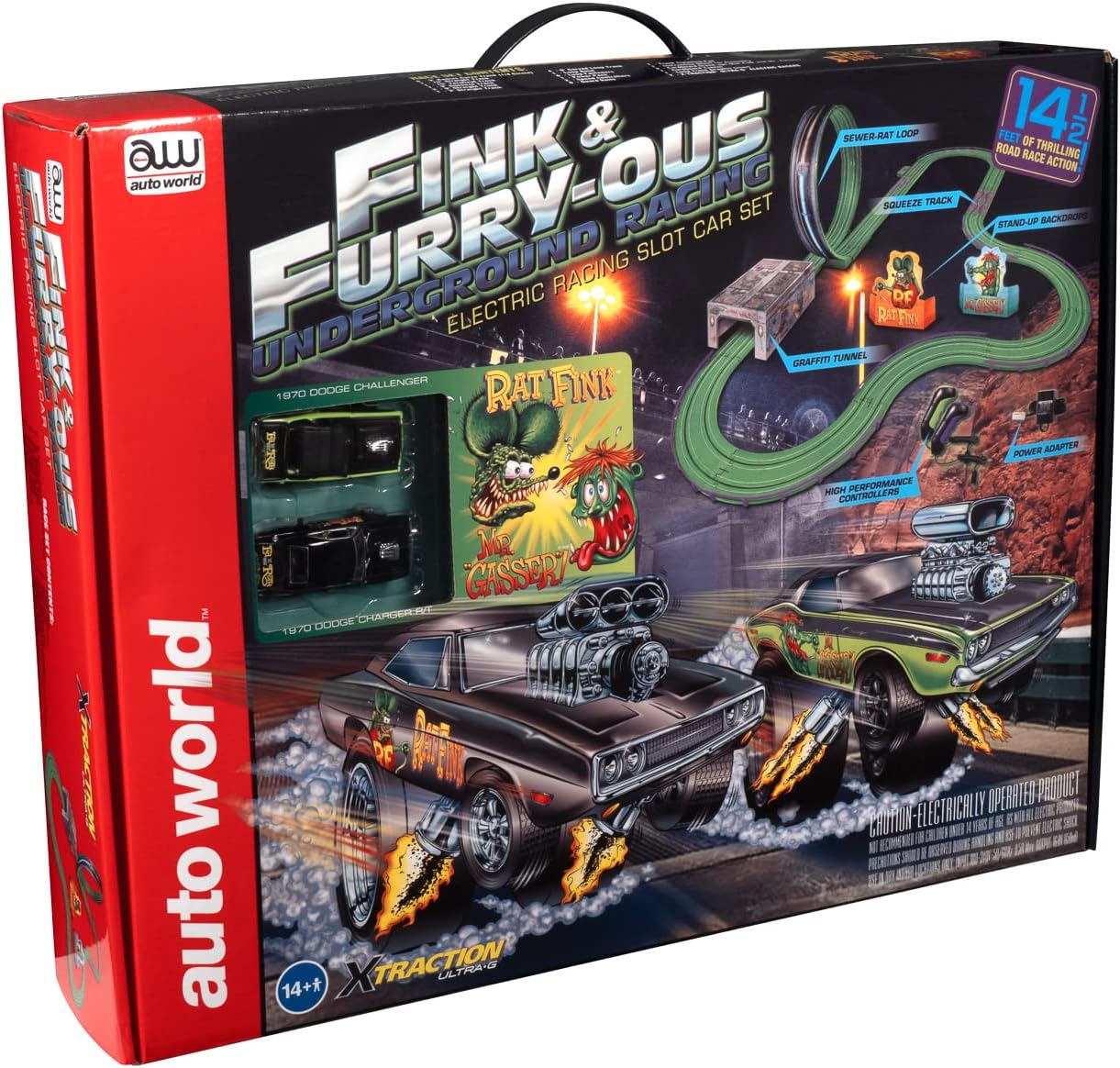 14' Rat Fink Fink & FURRY-OUS Underground Racing Slot Race Set Auto World