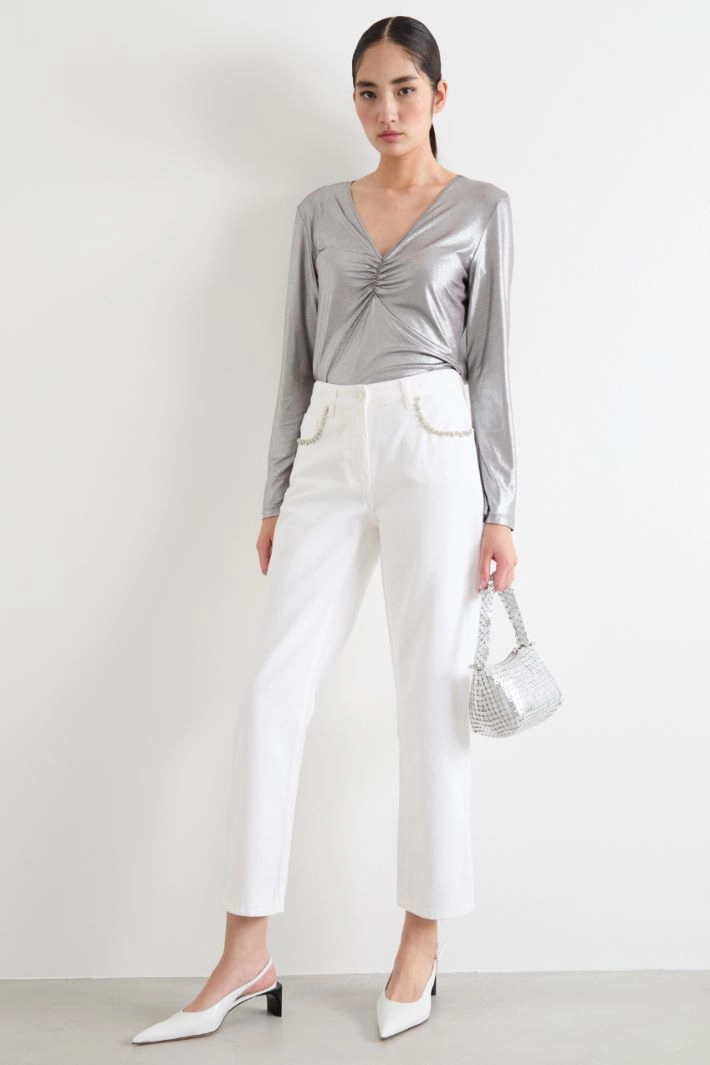 Foiled jersey top - SILVER