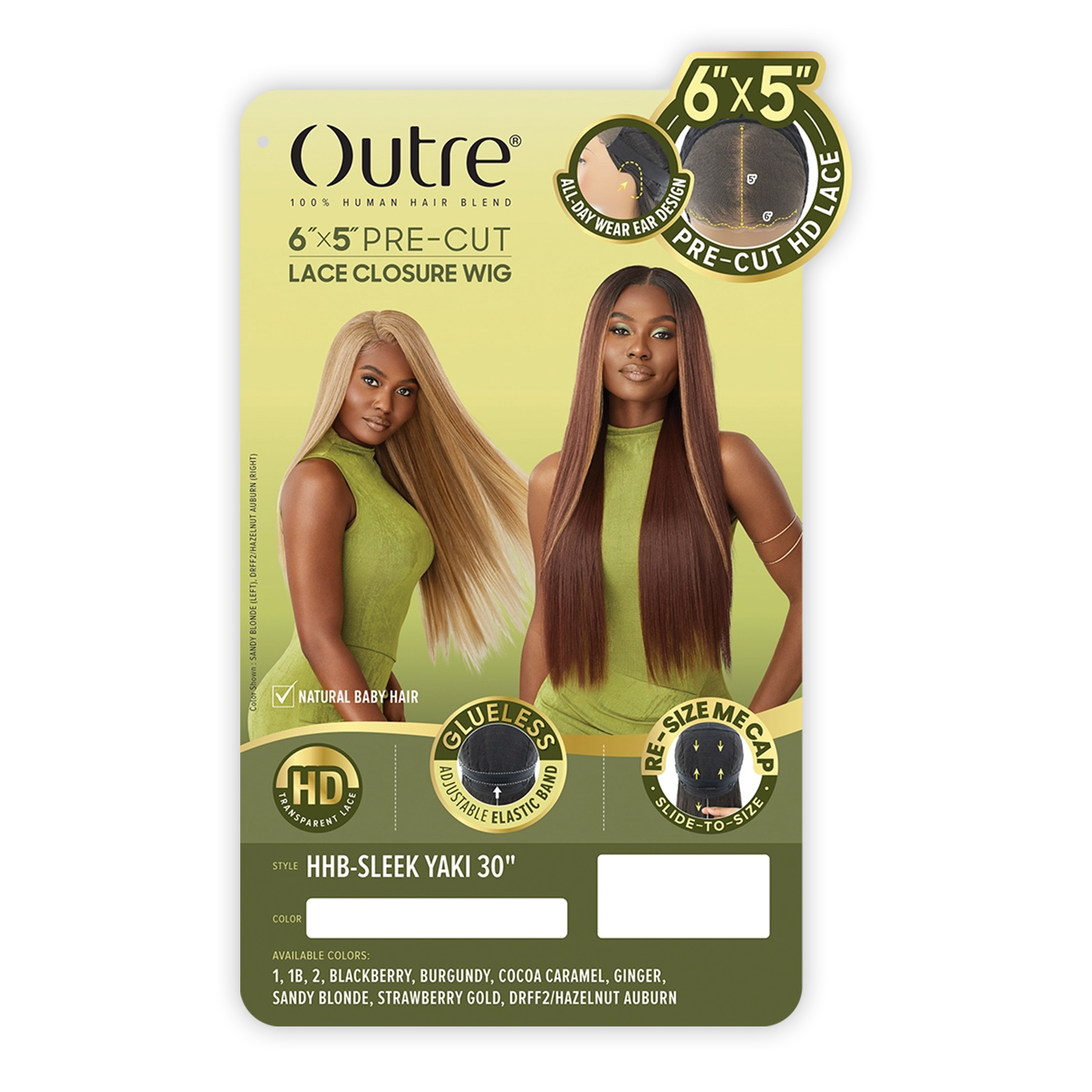 Outre Human Hair Blend Glueless HD 6X5 Pre-Cut Lace Closure Wig HHB-Sleek Yaki 30