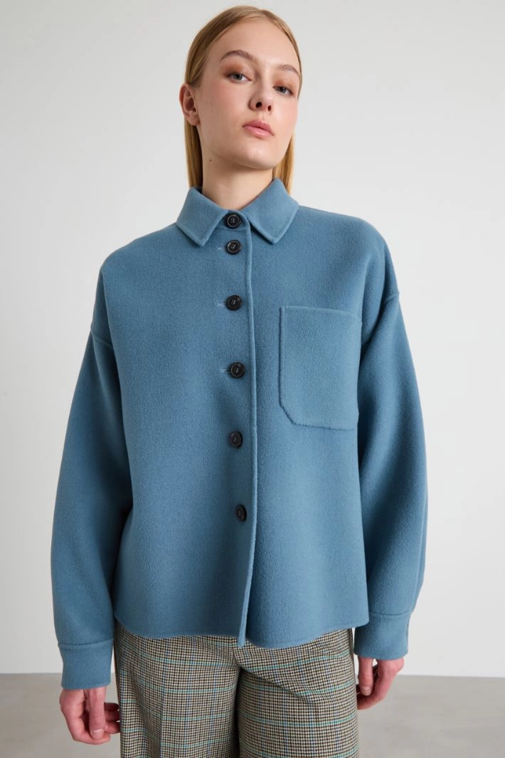 Single-breasted double wool pea coat - AIR FORCE BLUE