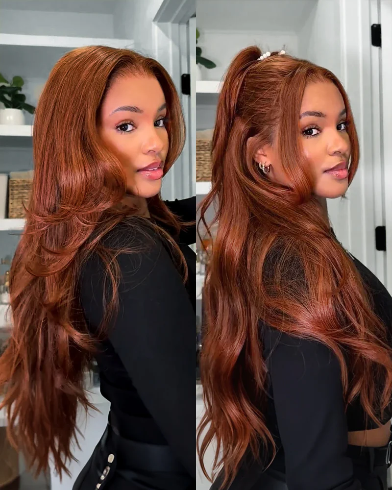 Ophirawig 13x6 Three-Go? Dark Copper Ginger Glueless Wig Loose Body Wave With Drawstring 100% Human Hair Wig