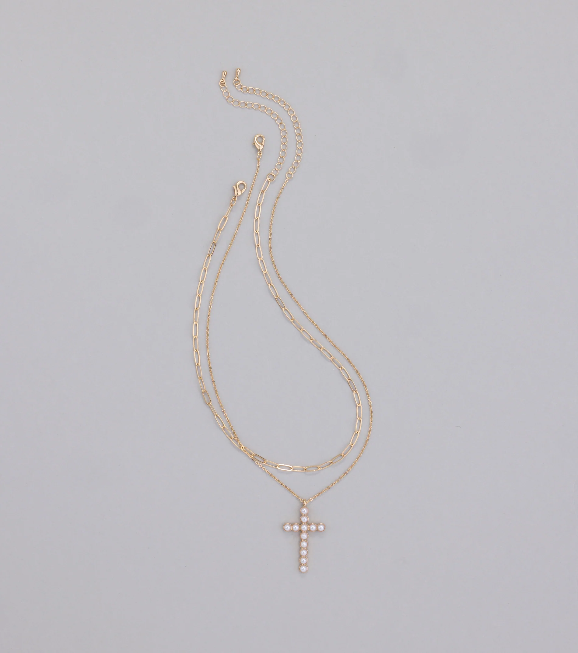 Devoted Love Faux Pearl Cross Chain Necklace