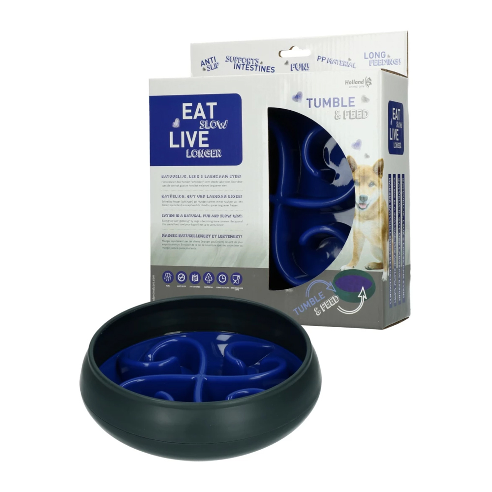 Eat Slow Live Longer Tumble Feeder - Anti-Gulp Bowl - Grey