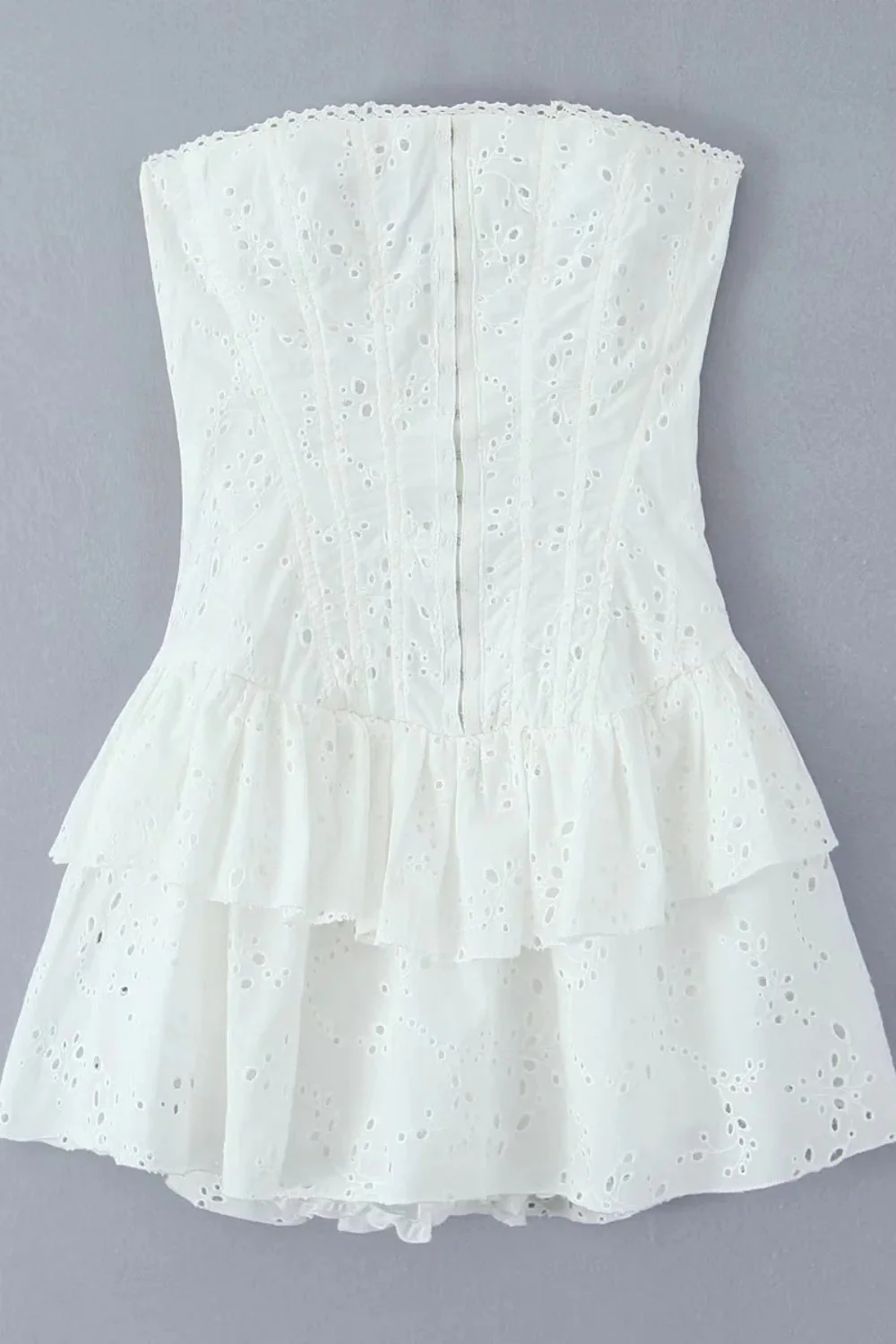 Black Strapless Lace Ruffle Short Dress