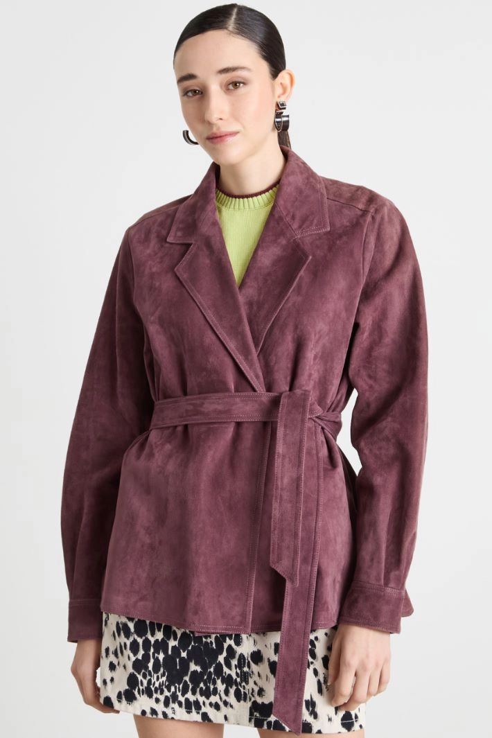 Belted nappa leather jacket - BORDEAUX