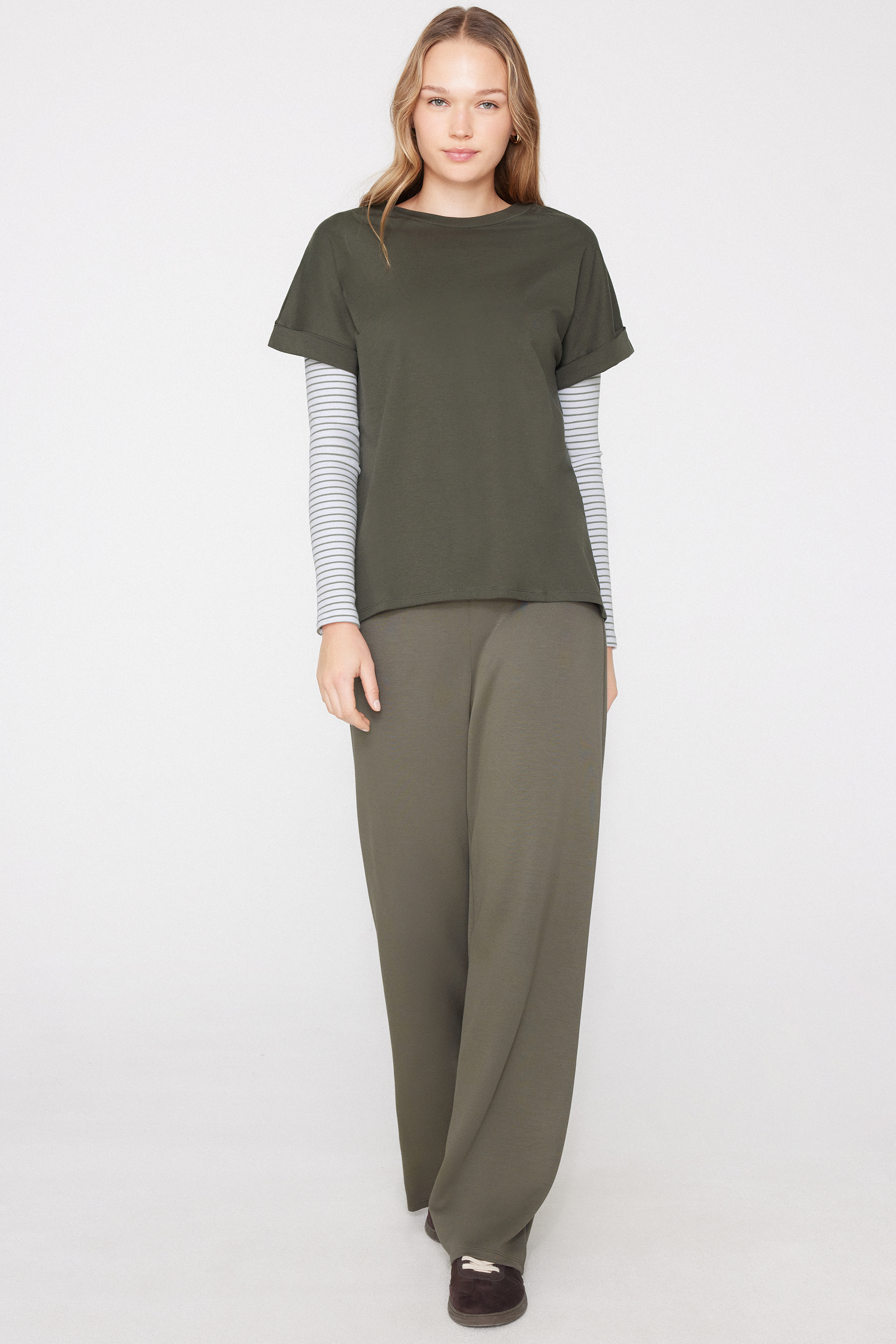 Cotton T-Shirt with Kimono Turn-Up