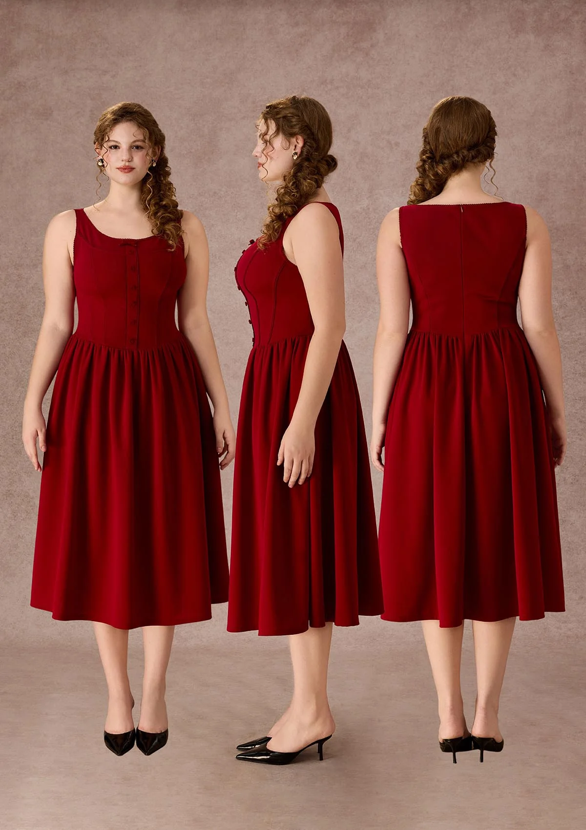 Curve&Plus Pan's Cocktail Knit Dress（Red）