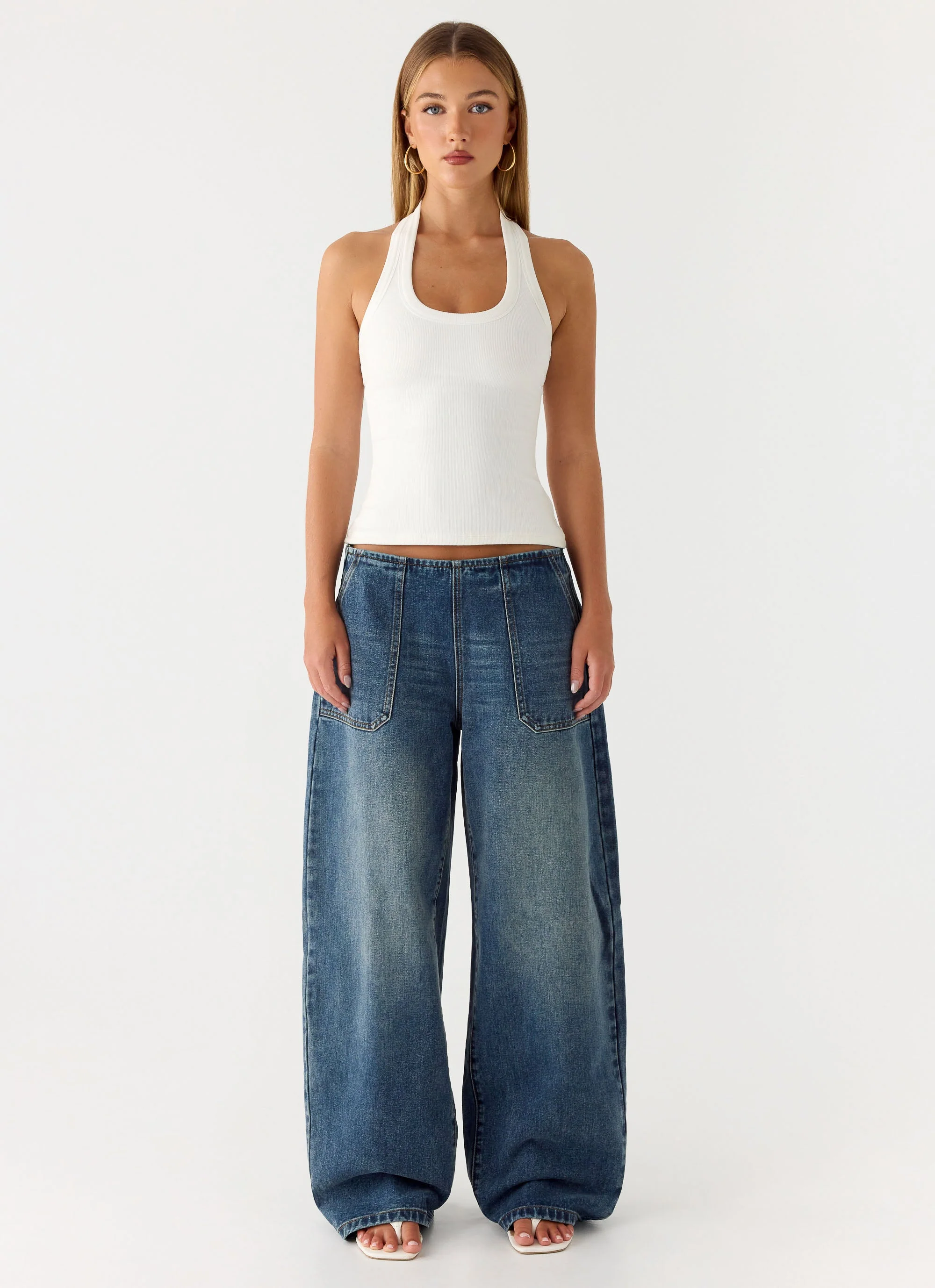 Seethal Low Rise Washed Denim Jeans - Mid Wash Blue