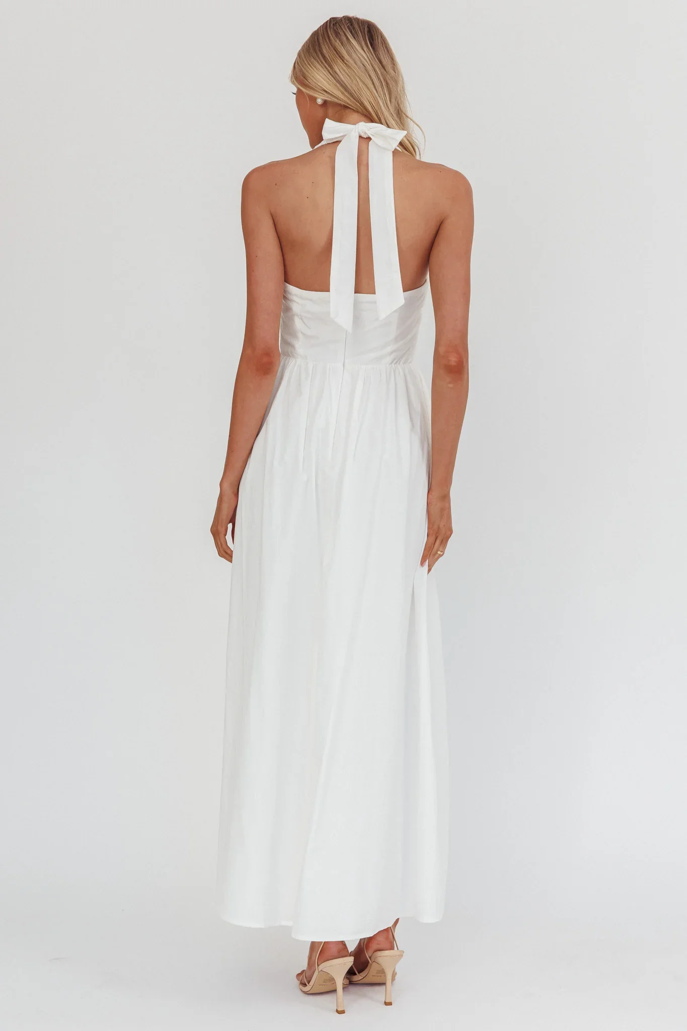 Irisa Elasticated Halter Maxi Dress White