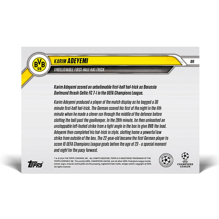 Karim Adeyemi - Unbelievable first-half hat-trick - 24/25 UCC Topps NOW® Card 18