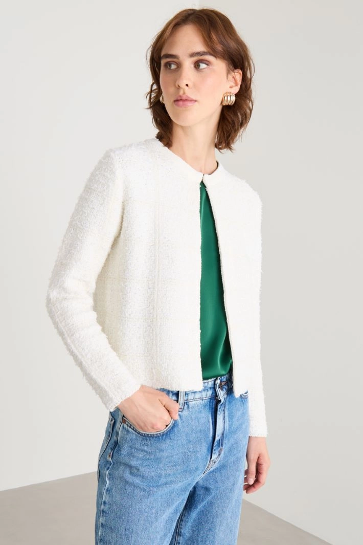 Boxy cardigan in bouclé fabric - WHITE
